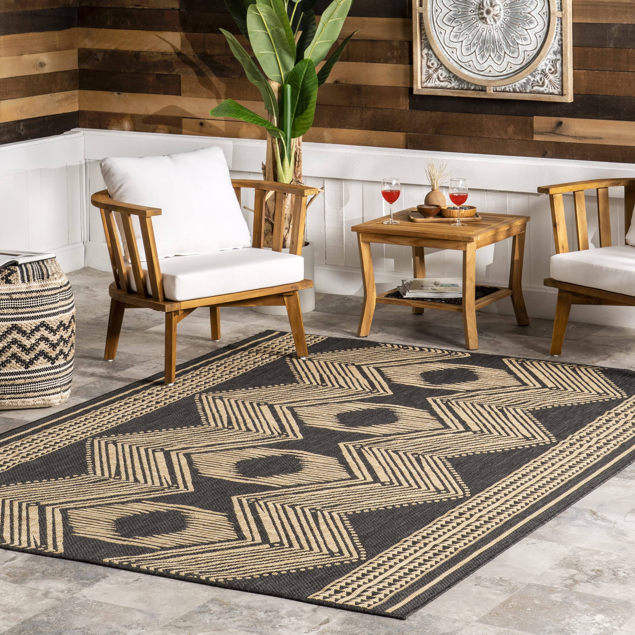 nuLOOM Ranya Tribal Dark Gray 7 ft. x 9 ft. Indoor/Outdoor Area Rug