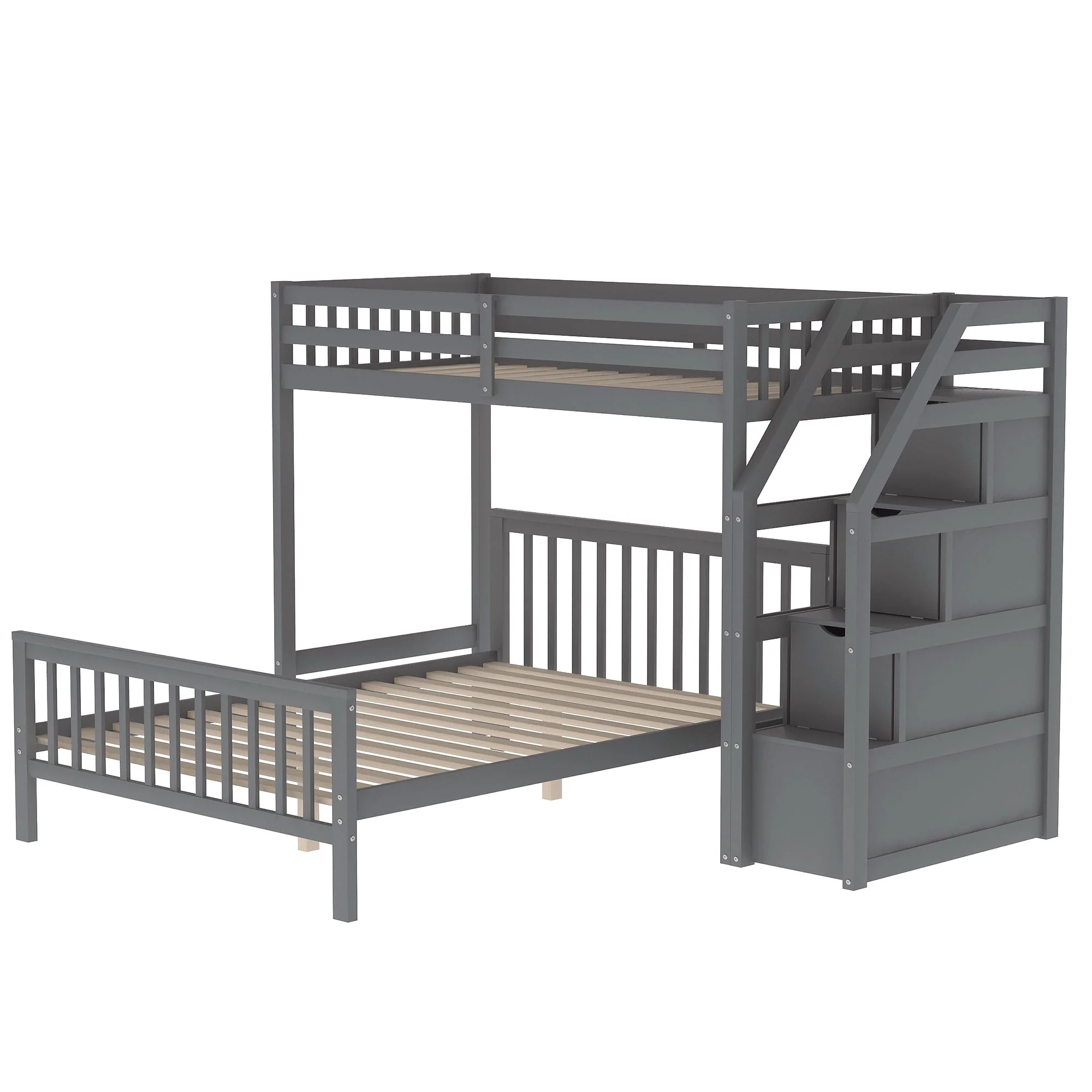Wood Stairway Twin Loft Bed with Full Platform and Drawer Image 5