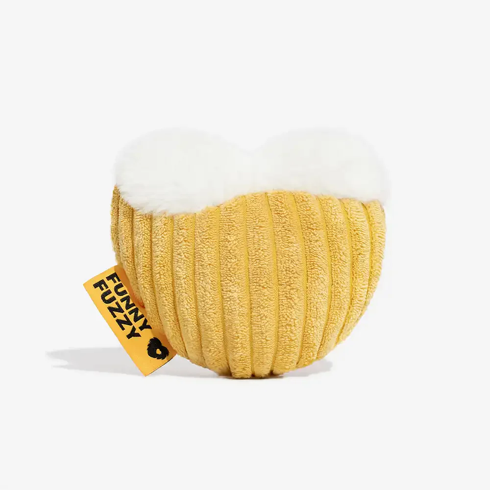 FUNNYFUZZY New Year's Eve Plush Squeaky Dog Toy - Cheers Beer
