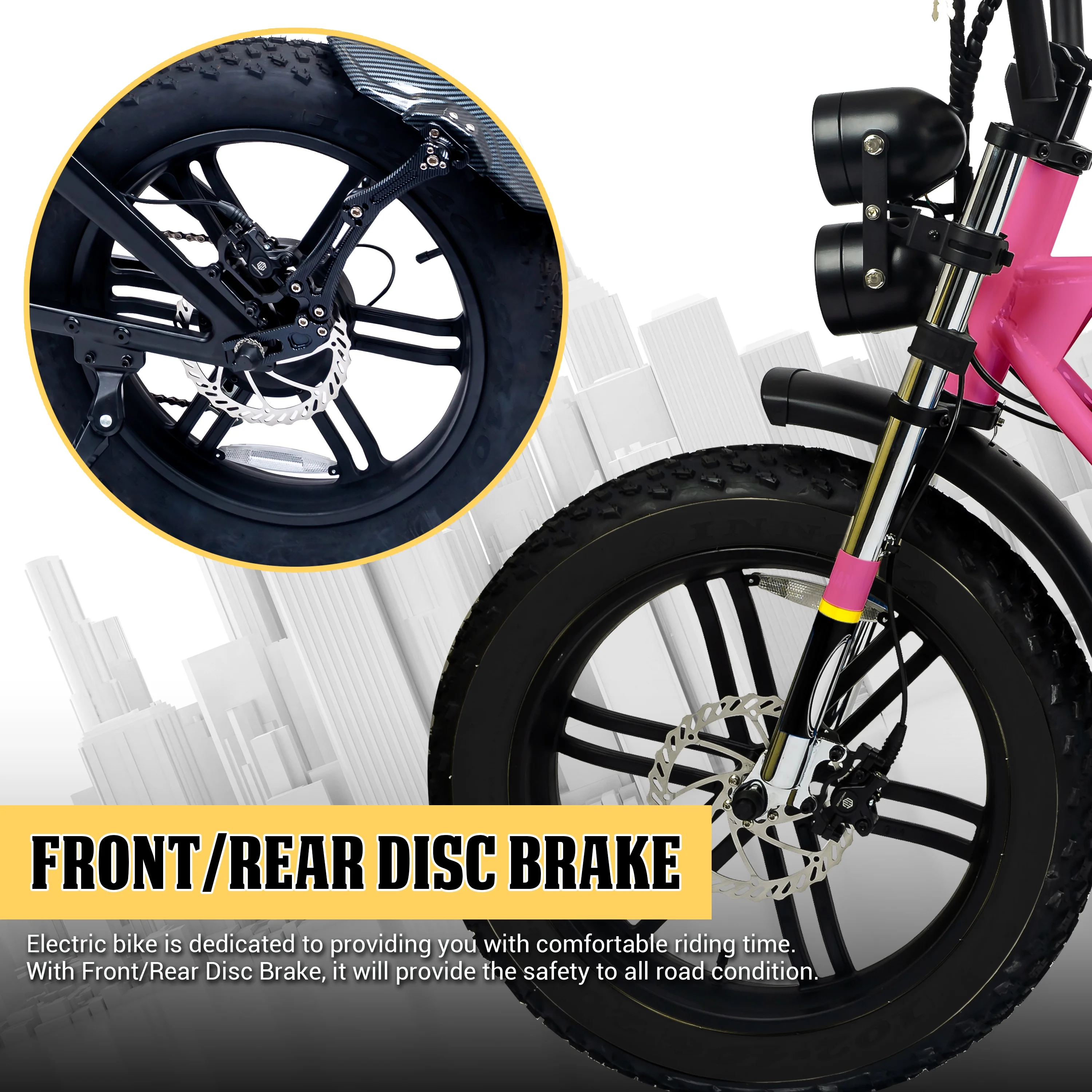 Electric Bike for Adults Electric Bicycle with Fat Tire Ebike with Full suspension Montiain bike Max Load 330LB, 7 Speed, Removable Battery Moped E-Bike(Pink) - Image 2