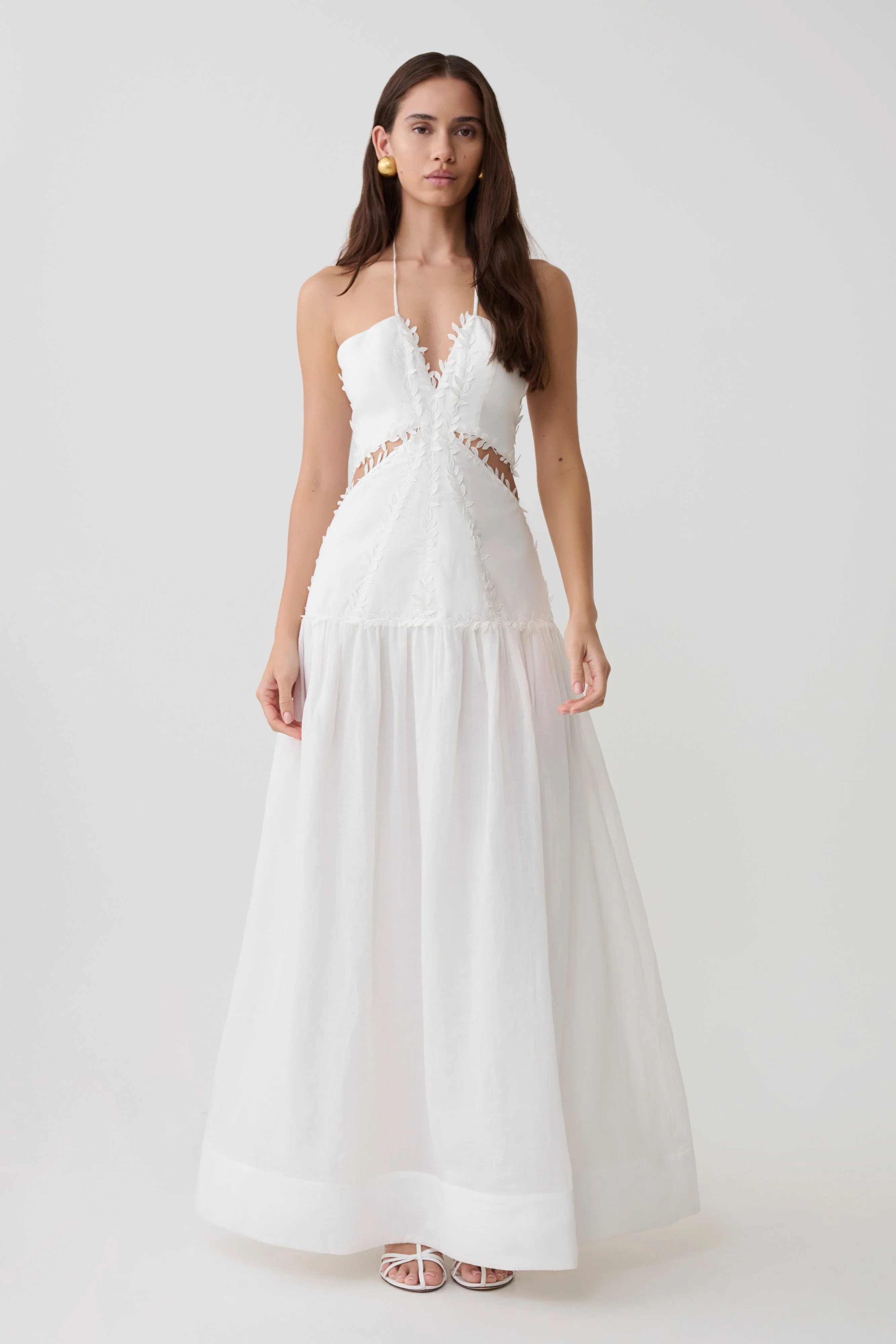 Fiona Linen Halter Maxi Dress - White