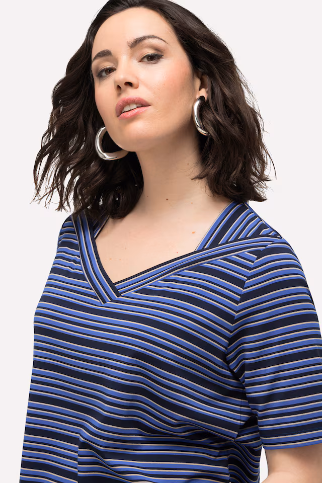 Mixed Stripe Short Sleeve V-Neck Tee
