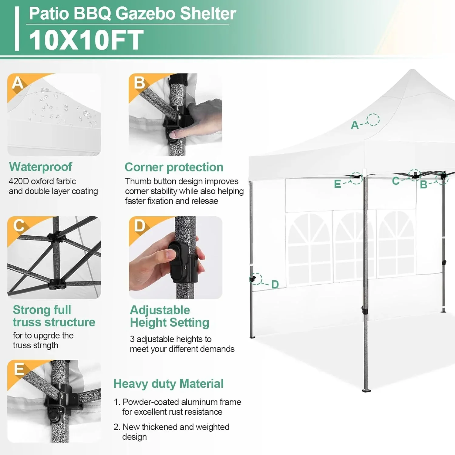 Tente pliante robuste COBIZI 10x20, 6 parois latérales, pour événements commerciaux, mariages et réceptions