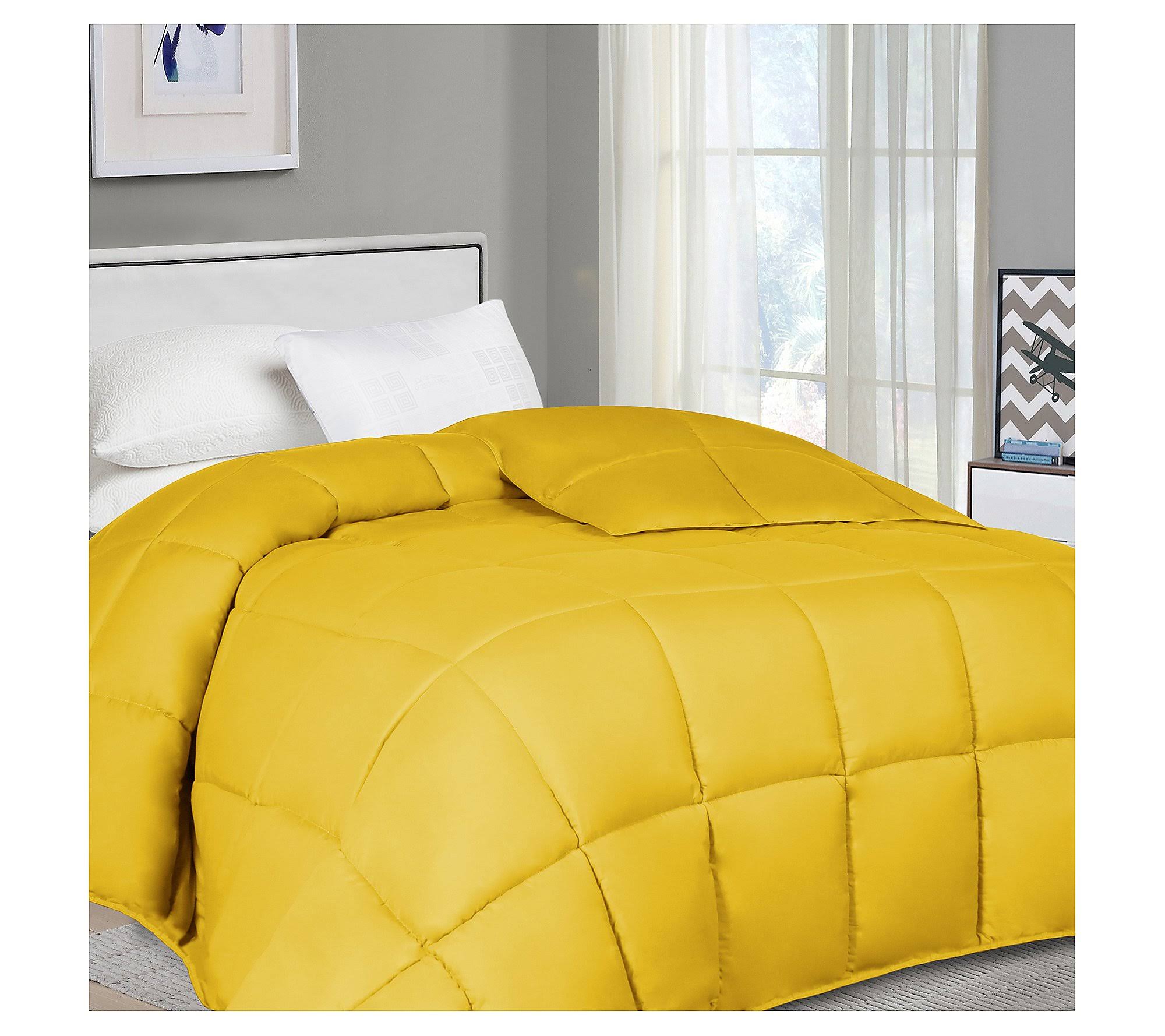 Superior Solid Comforter Down Alternative Bedding, Queen, Yellow