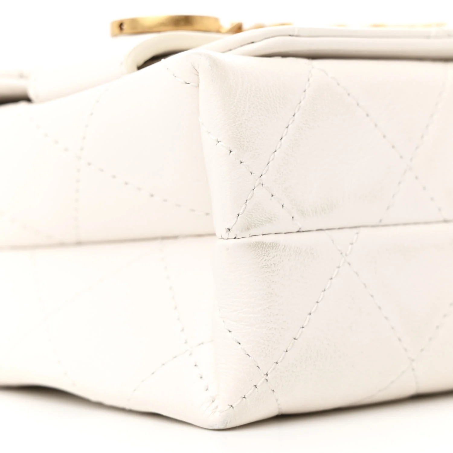 Calfskin Quilted Small Enchained Flap White