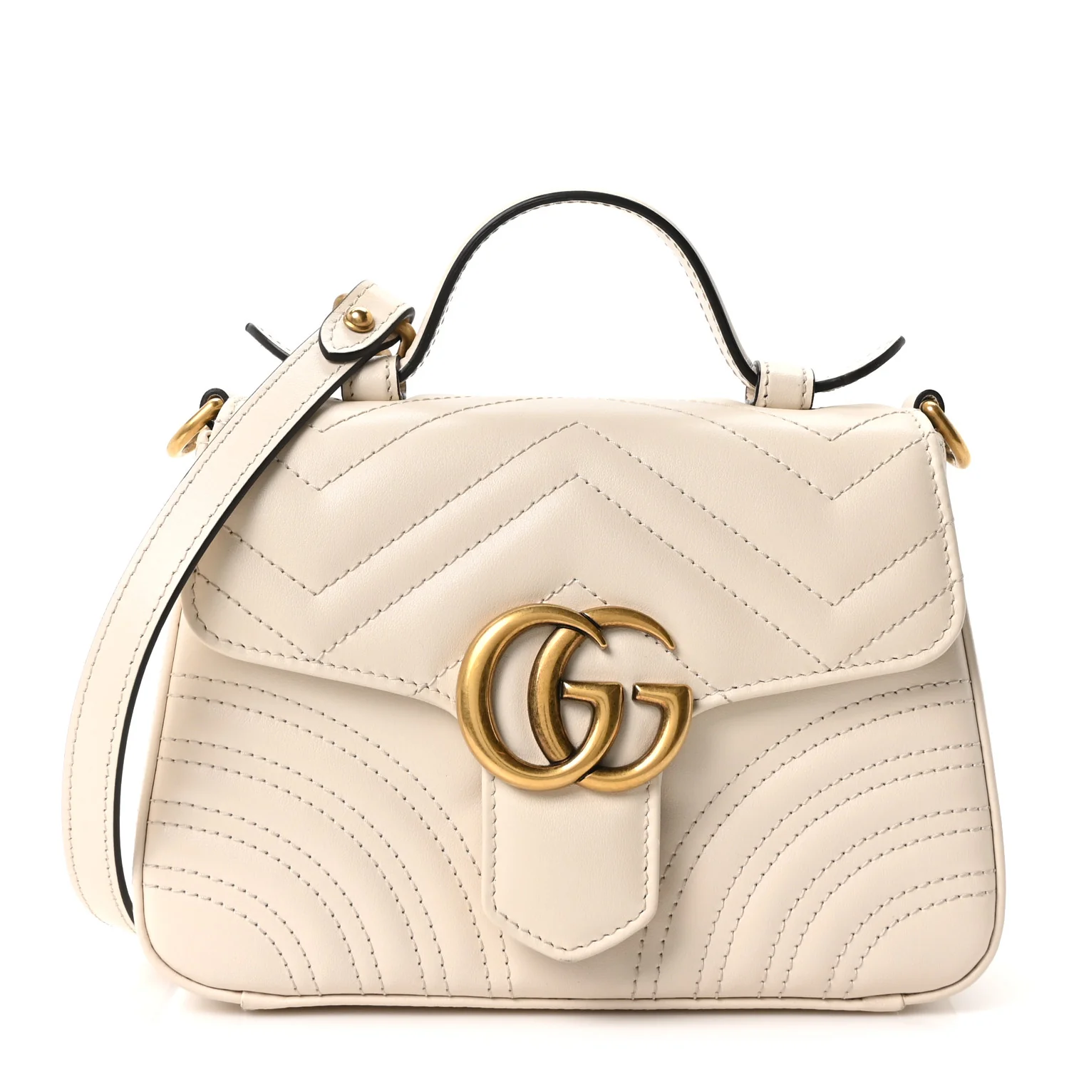 Calfskin Matelasse Mini GG Marmont Top Handle Shoulder Bag White