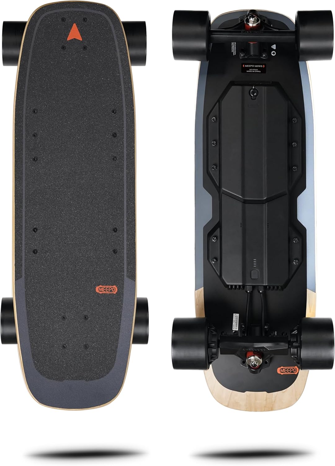 Skateboard électrique MEEPO Mini Series avec télécommande, vitesse maximale de 42 à 51 km/h, autonomie de 18 à 39 km.