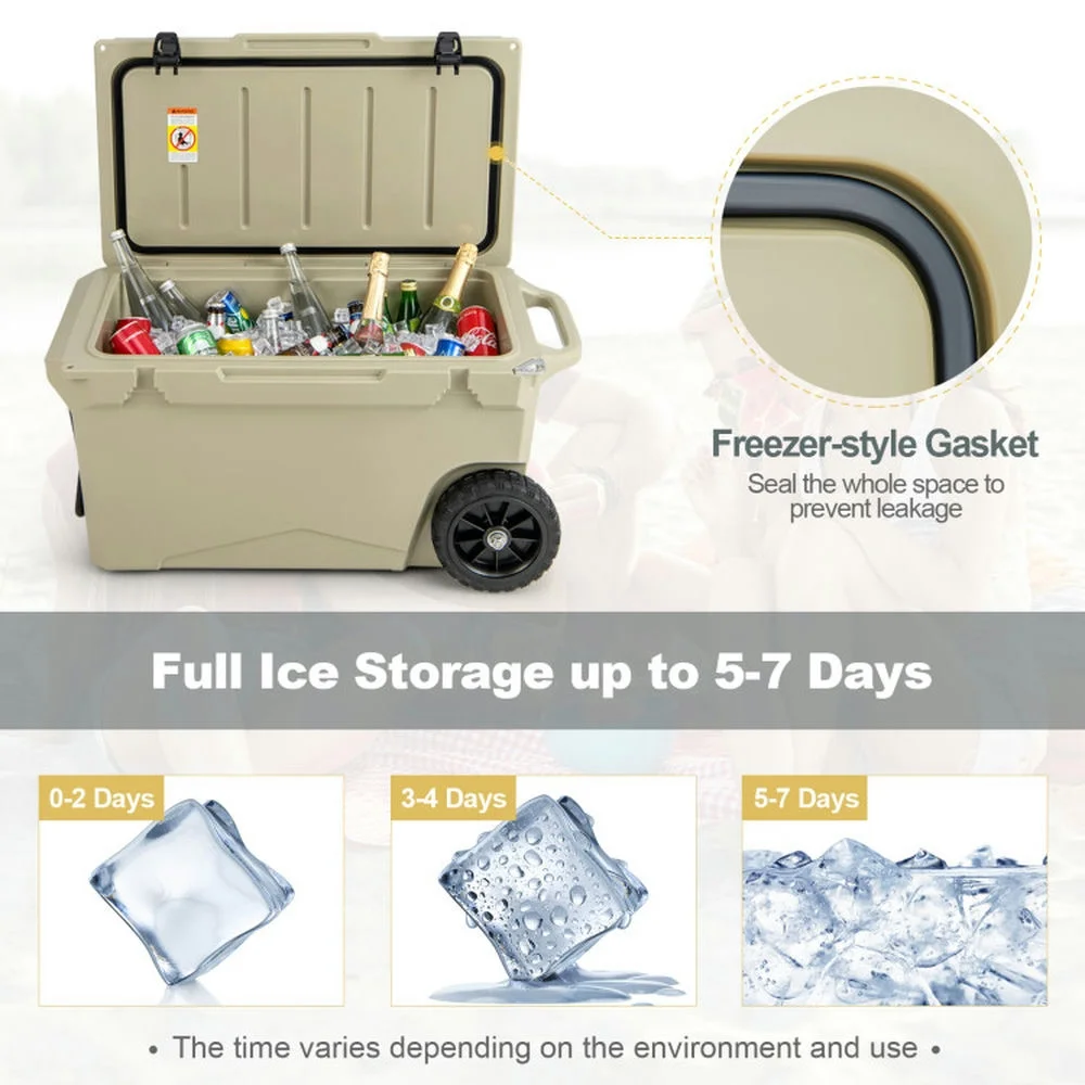 Refrigerator Freezer, Fridge,75 Quart Portable Cooler Rotomolded Ice Chest with Handles and Wheels-Tan - Image 4