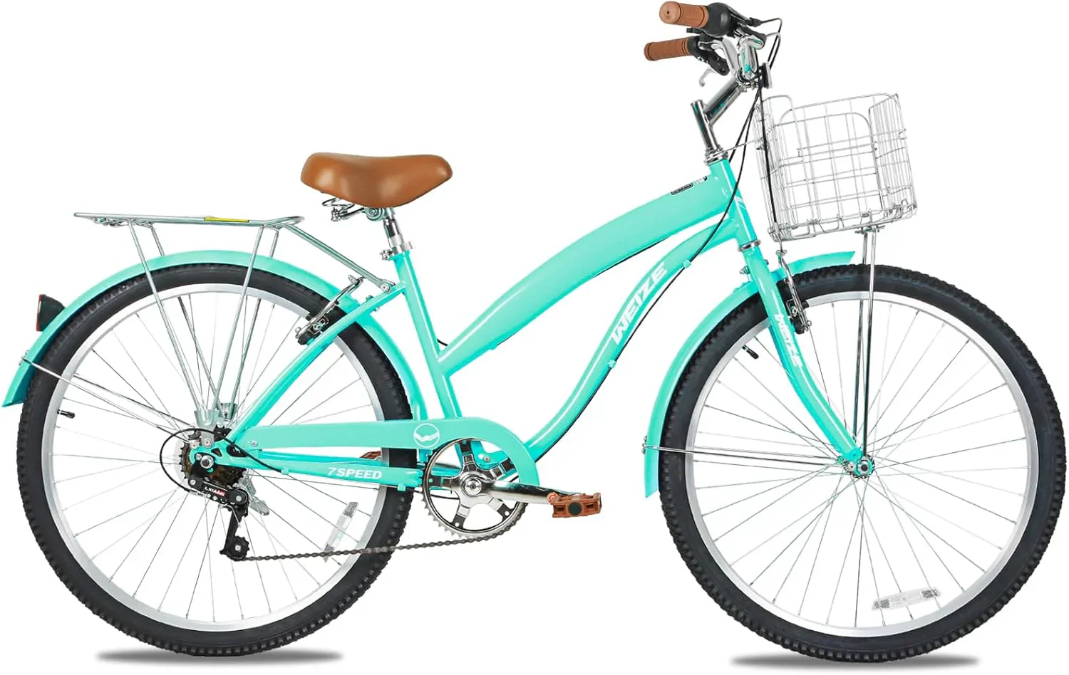 Vélo de plage WEIZE 26 pouces, vélo de ville pour adultes (hommes et femmes), 7 vitesses, cadre en carbone haute résistance