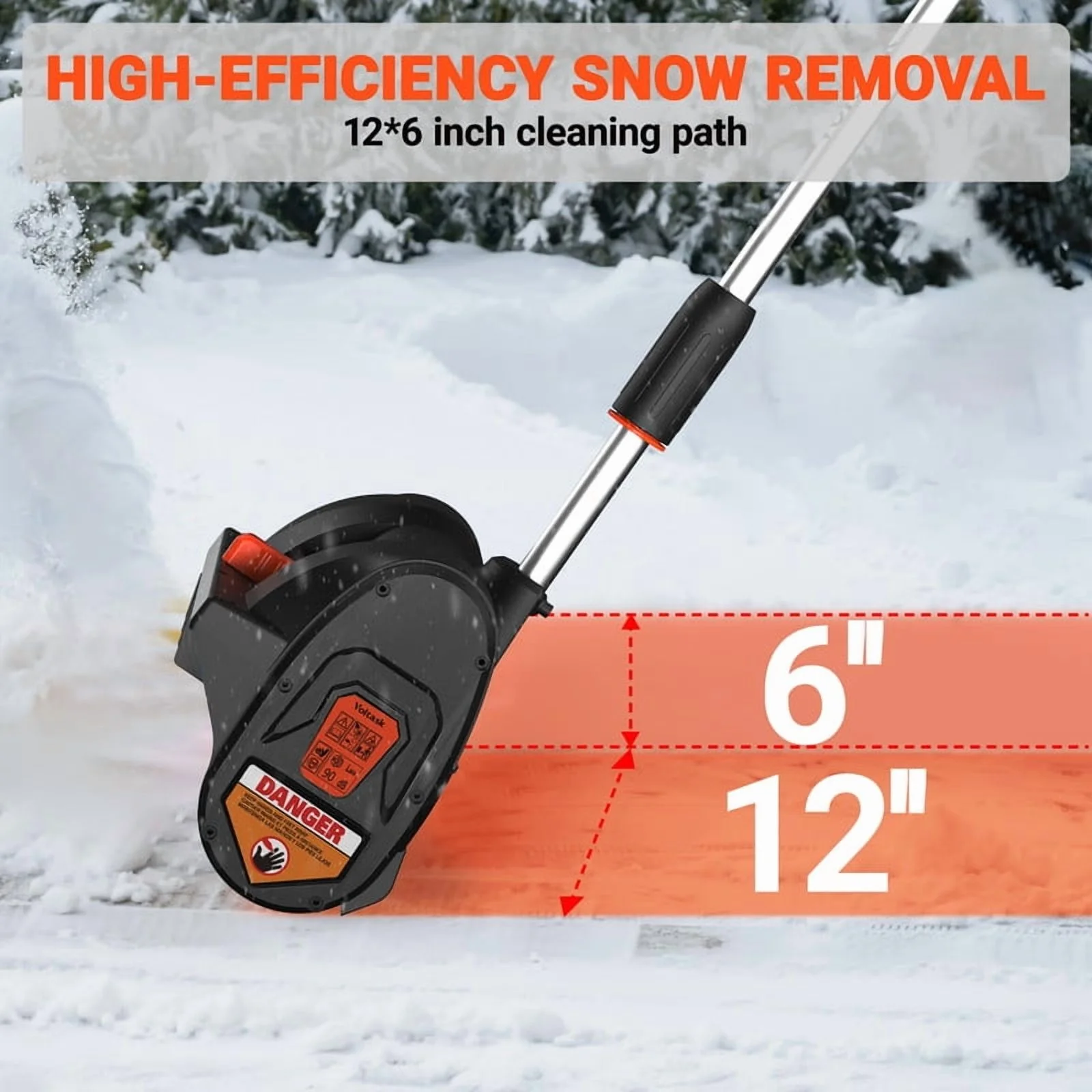 VOLTASK 24V 12 - Inch Cordless Snow Shovel Electric Snow Blower with Directional Plate, Battery & Quick Charger Included