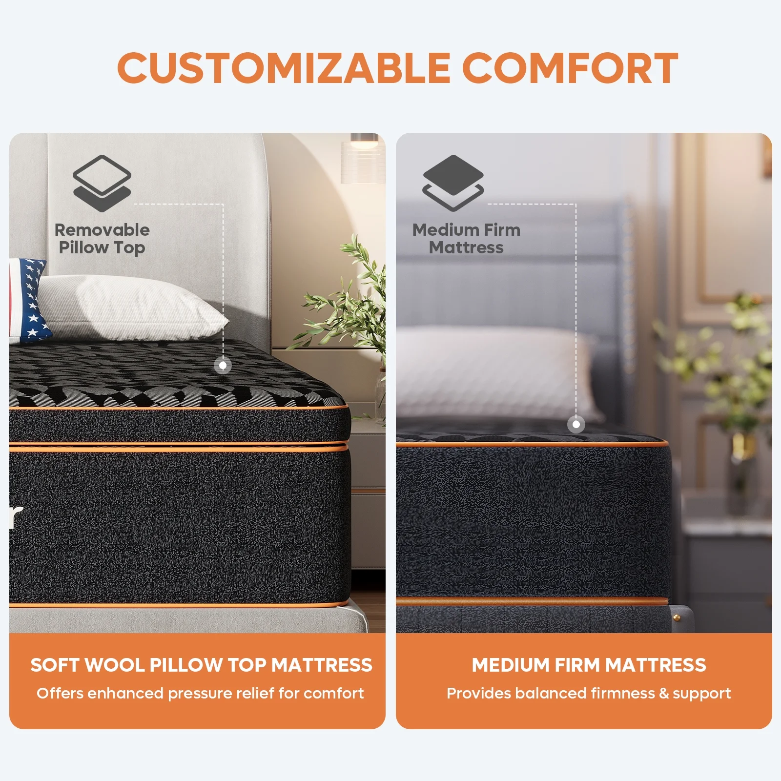 14" King Size Gel Memory Foam Mattress with Plush Pillow Top for Side Sleeper, CertiPUR-US Certified, Black(King/14 in) - Image 4