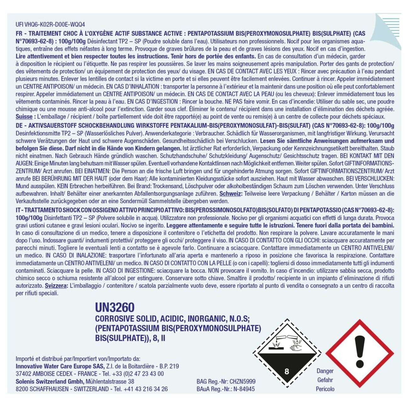 Choc oxygène actif sans chlore poudre pour spa 1,2kg