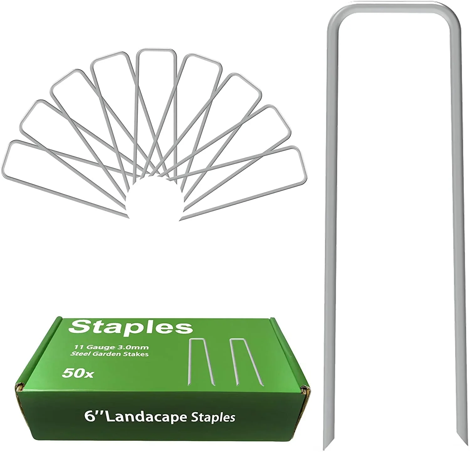 AAGUT 50PCS 6 11 Gauge Garden Stakes Pins, Landscape Staples U-Shaped Galvanized Lawn Stakes, Silver