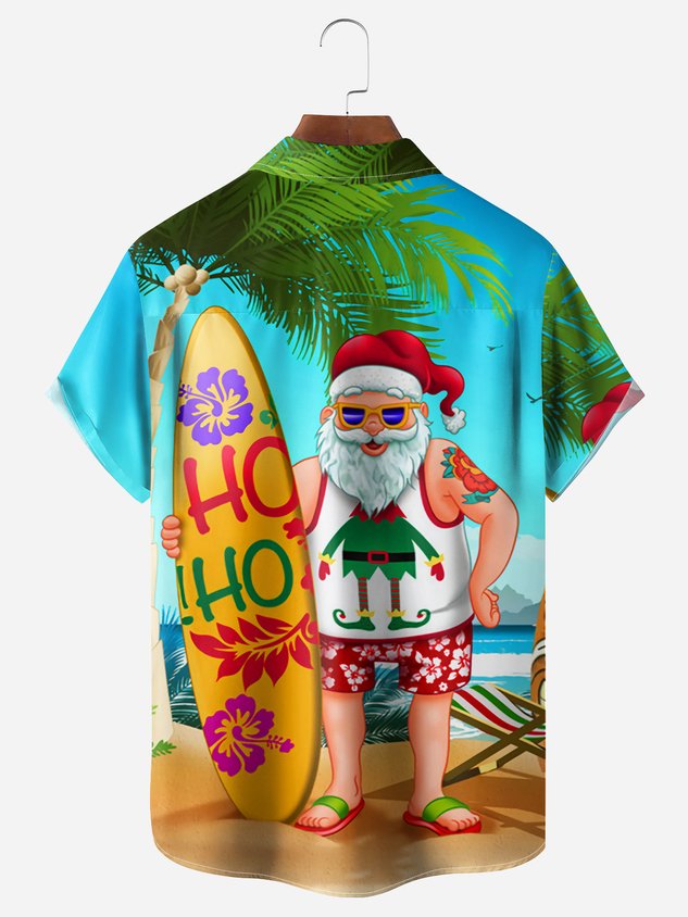 Chemise hawaïenne à manches courtes avec poche poitrine Père Noël