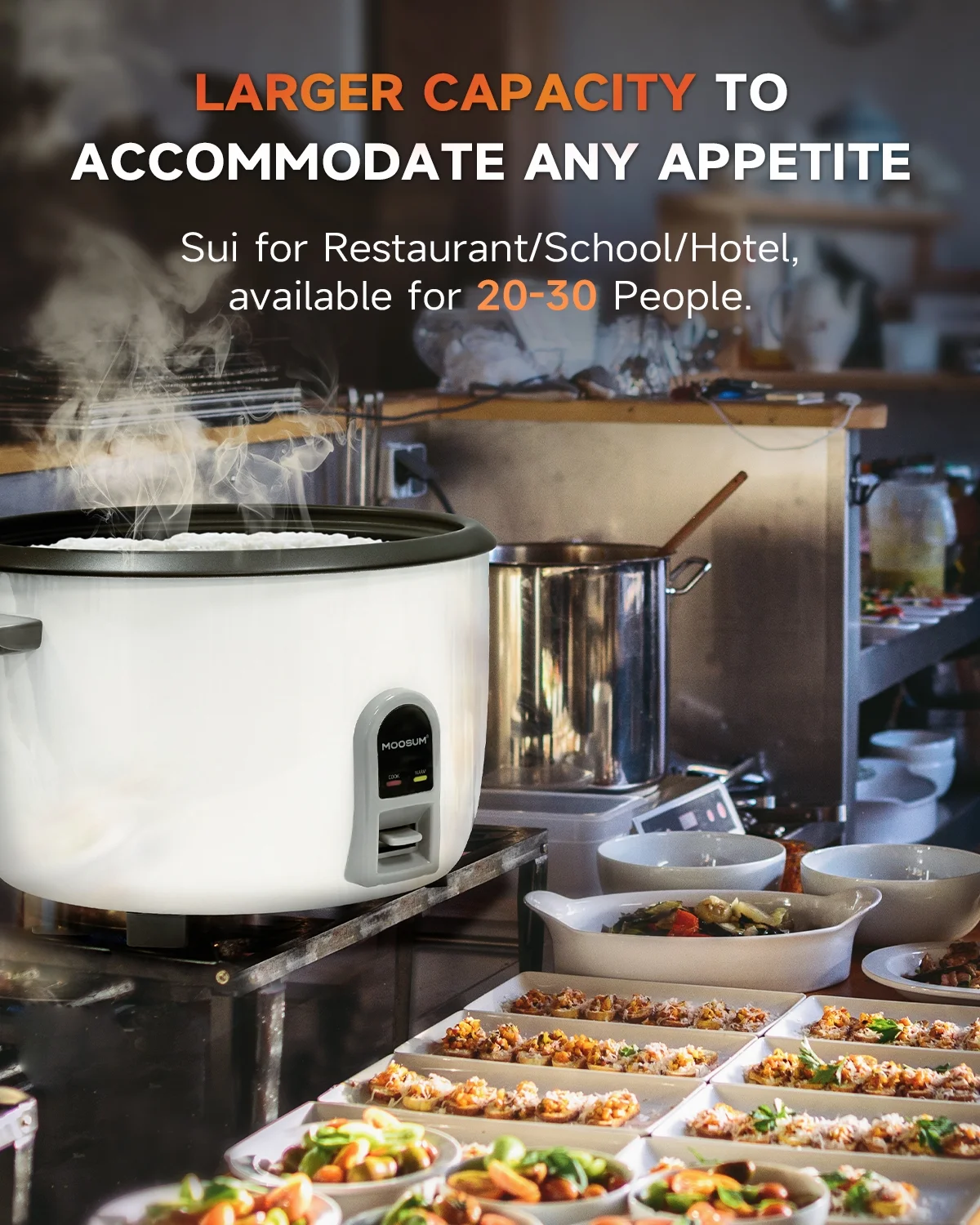 Commercial Rice Cooker, Large Capacity 30-Cup (UnCooked), 60-Cup (Cooked) with One Touch Operation and 12-Hour Keep Warm,Easy to Use and clean,1600W(30-CUP UNCOOKED/60-CUP COOKED) - Image 6