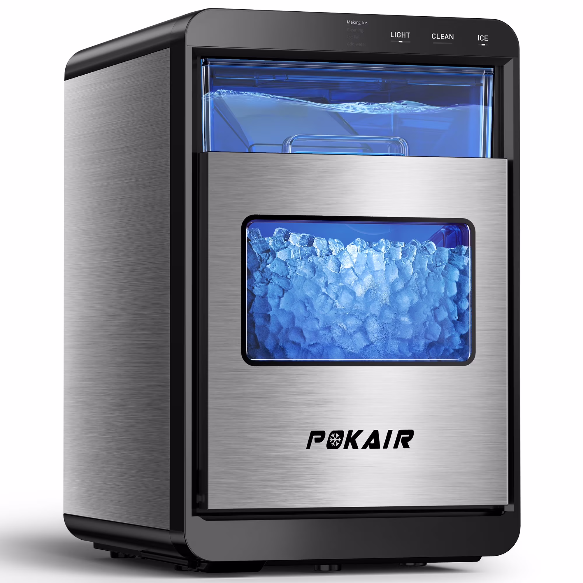 POKAIR Ice Maker, Nugget Ice Maker Portable Countertop 44 lb/Day, One - Touch Instant Ice & Self - Cleaning, Pebble Ice Machine for Home Office RV, Stainless Steel