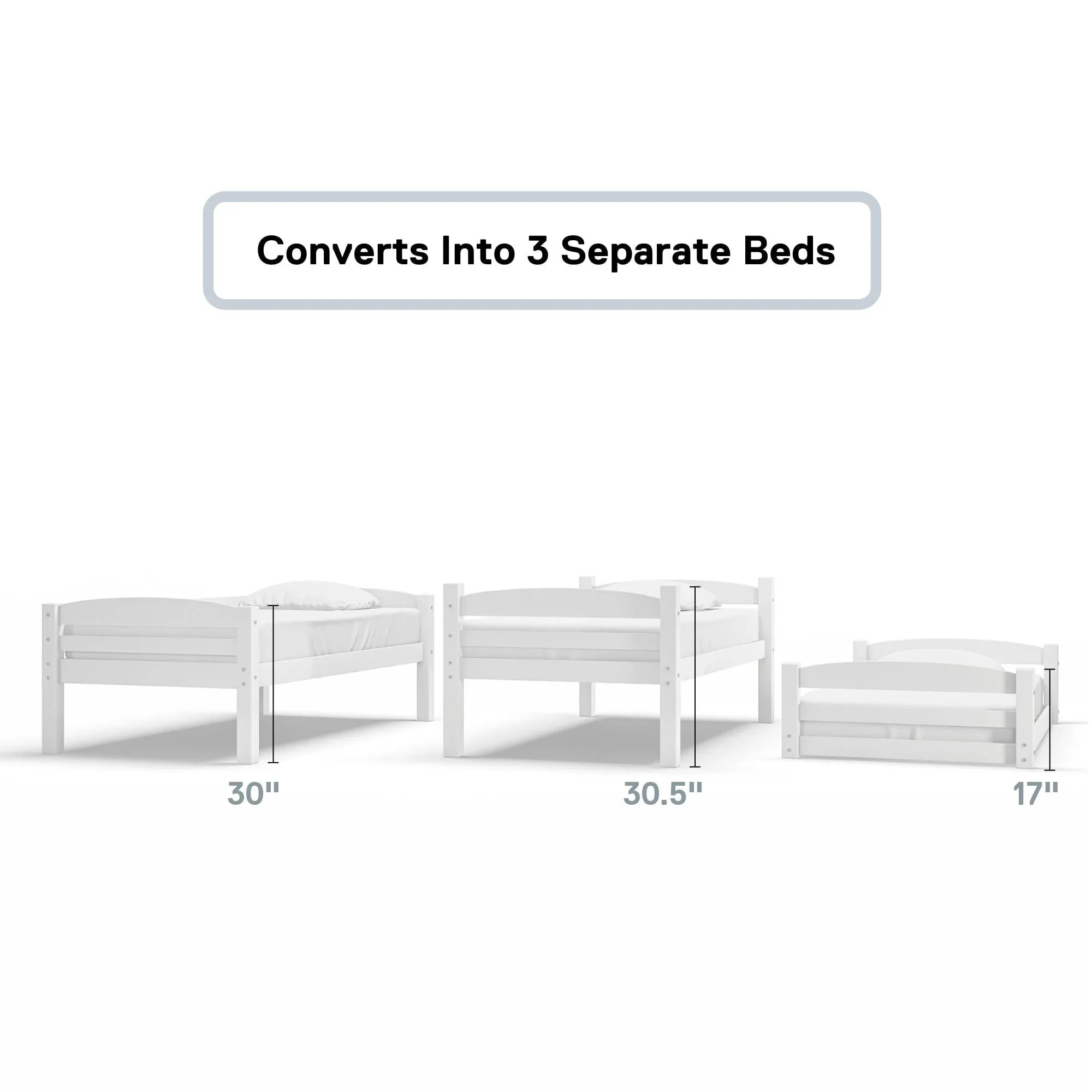 Better Homes and Gardens Tristan Kids' Convertible Triple Bunk Bed, Twin Over Twin Over Twin, White