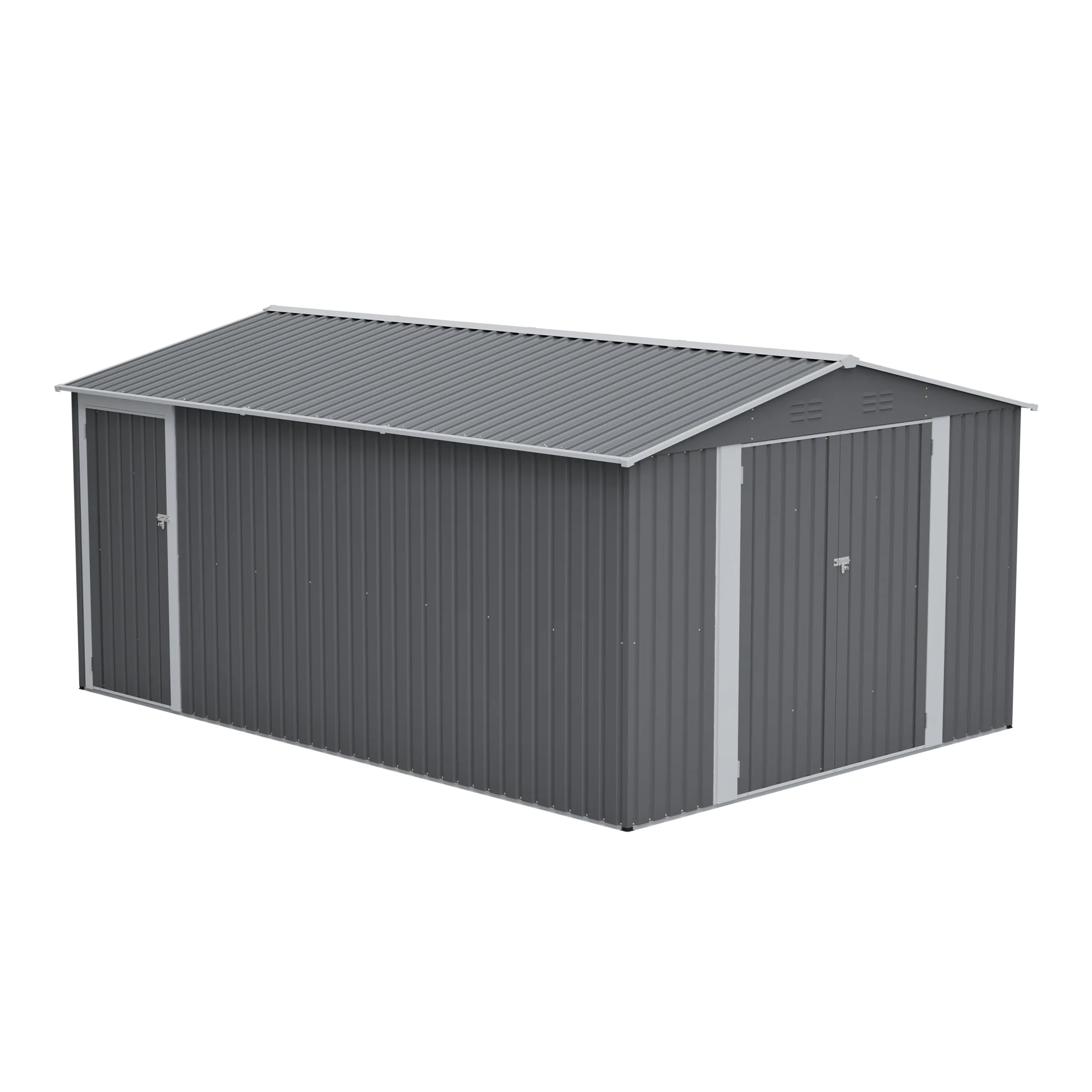 AECOJOY 10x14 FT Outdoor Metal Storage Shed, Large Garden Shed Tool Shed with 3 Lockable Doors & Side Door