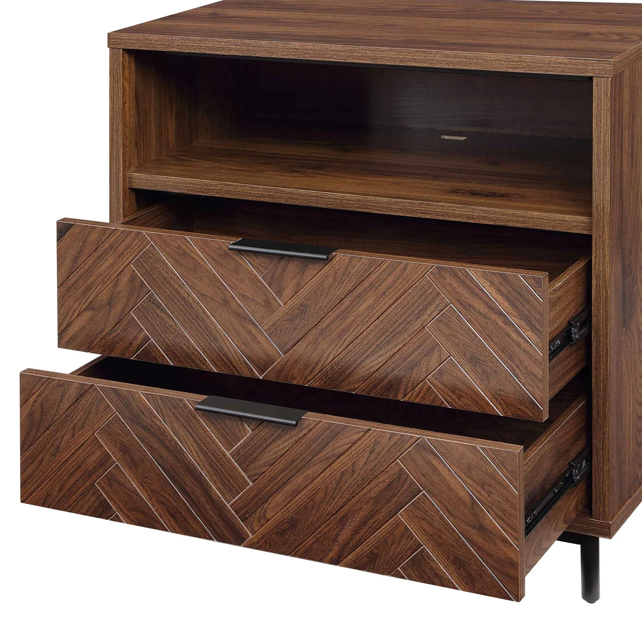 Better Homes & Gardens Wyatt Geo 2-Drawer Nightstand with USB, Walnut Finish