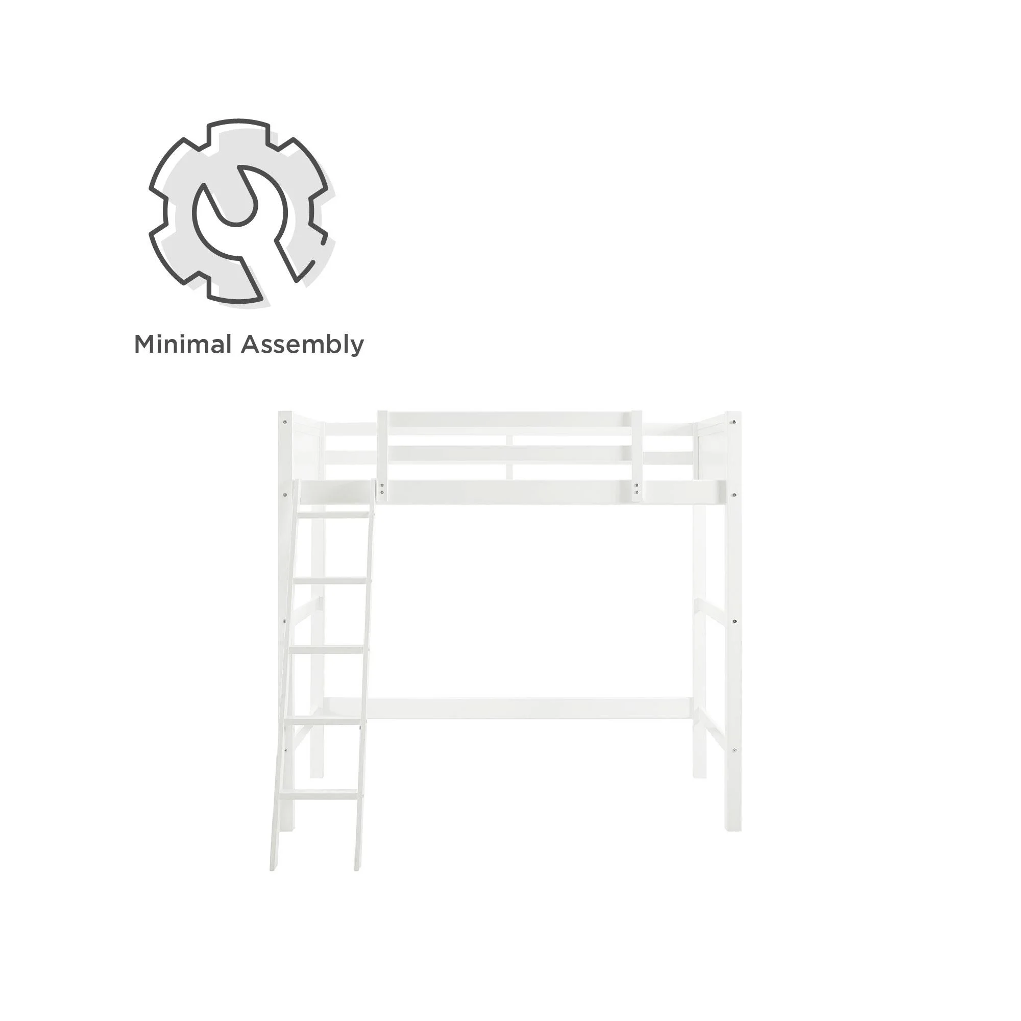 Your Zone Kiarah Twin Loft Bed with Ladder, White