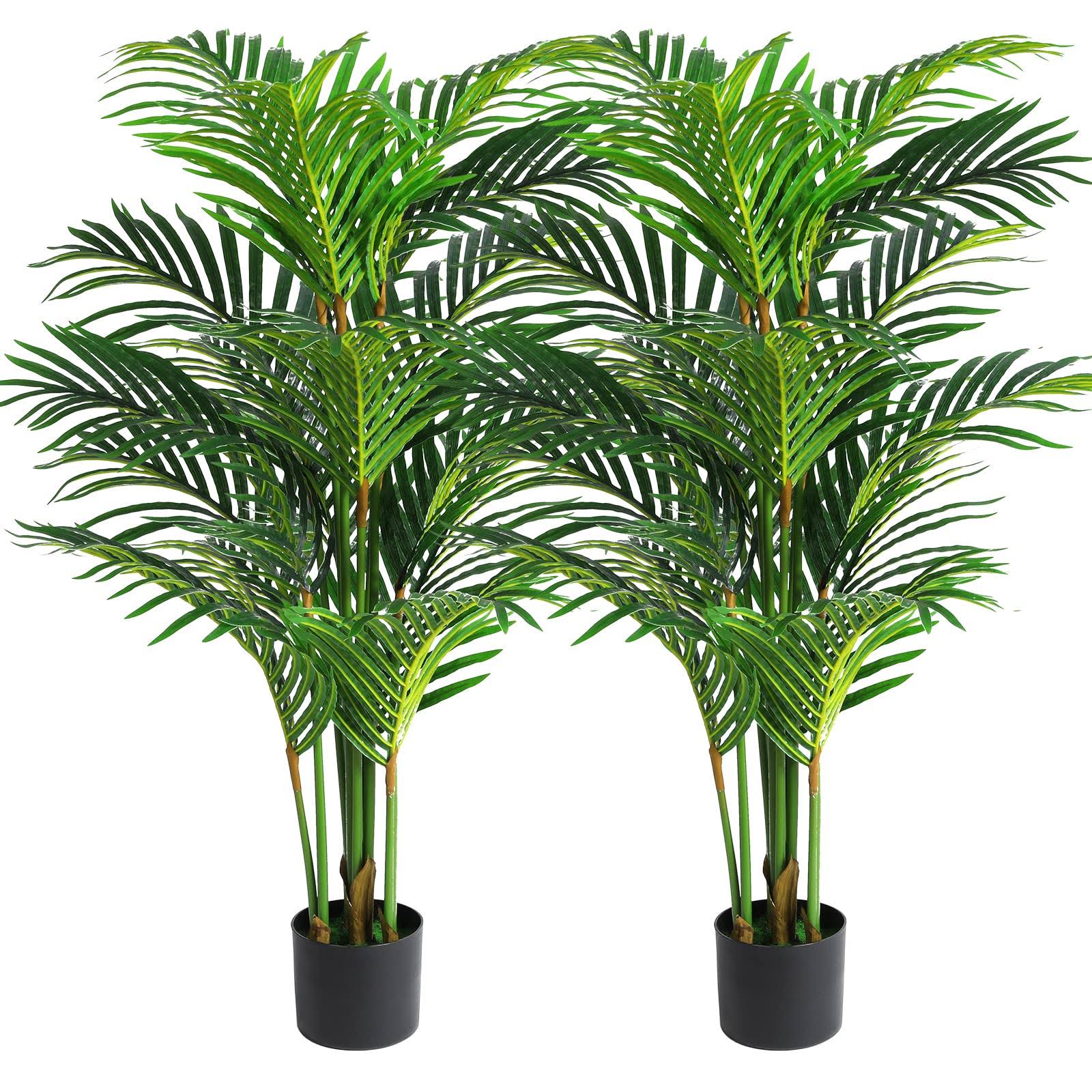 Viagdo Artificial Areca Palm Tree 4ft Tall Fake Palm Tree Decor with 12 Trunks Faux Tropical Palm Silk Plant Potted Dypsis Lutescens Plants for