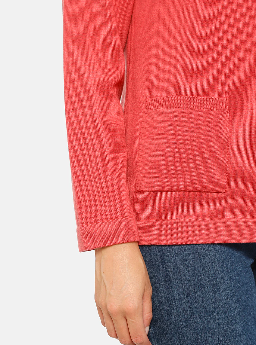Gilet femme en laine merinos rouge tendre