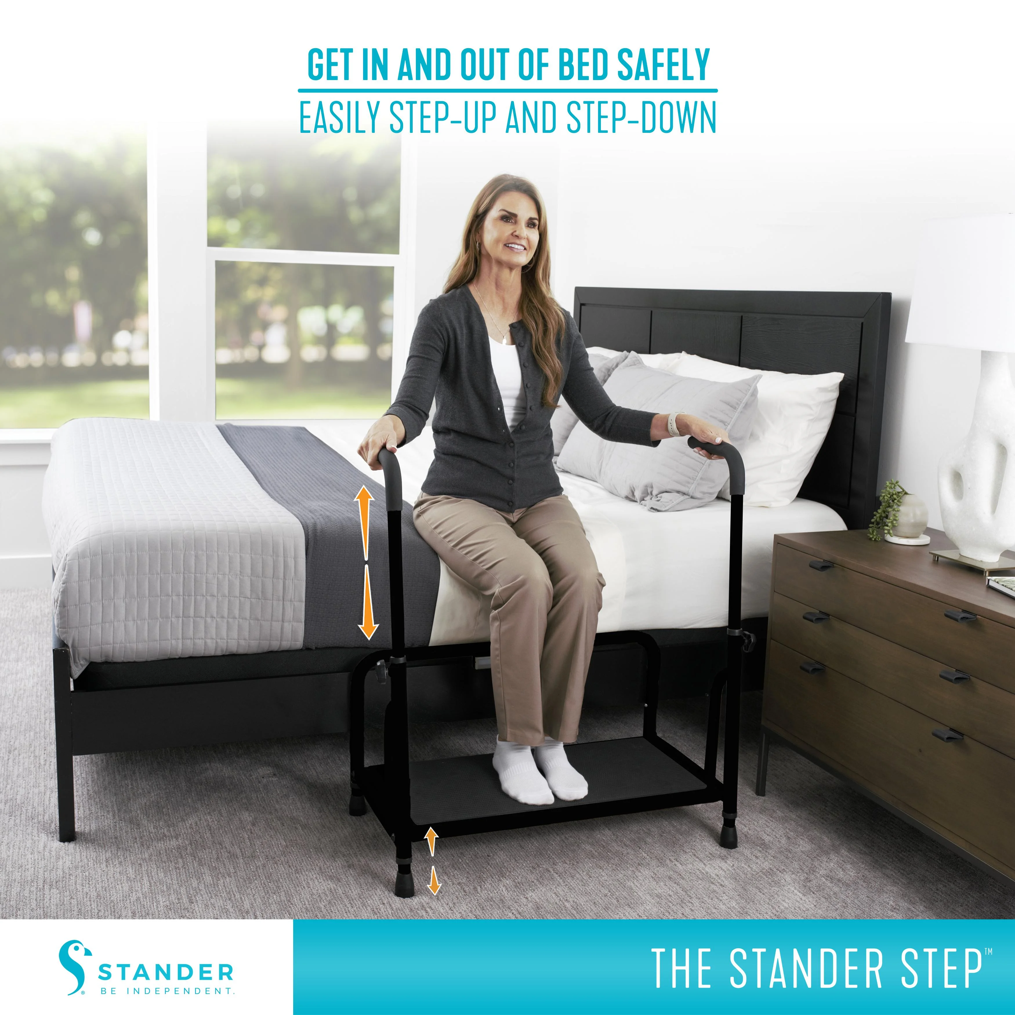 Step Stool, Bed Step with Adjustable Hand Rails for Seniors and Elderly Adults, Extra Wide Heavy Duty Step Ladder, Stepping Stool with Grab Bars and Motion Activated Light, White(White) - Image 8