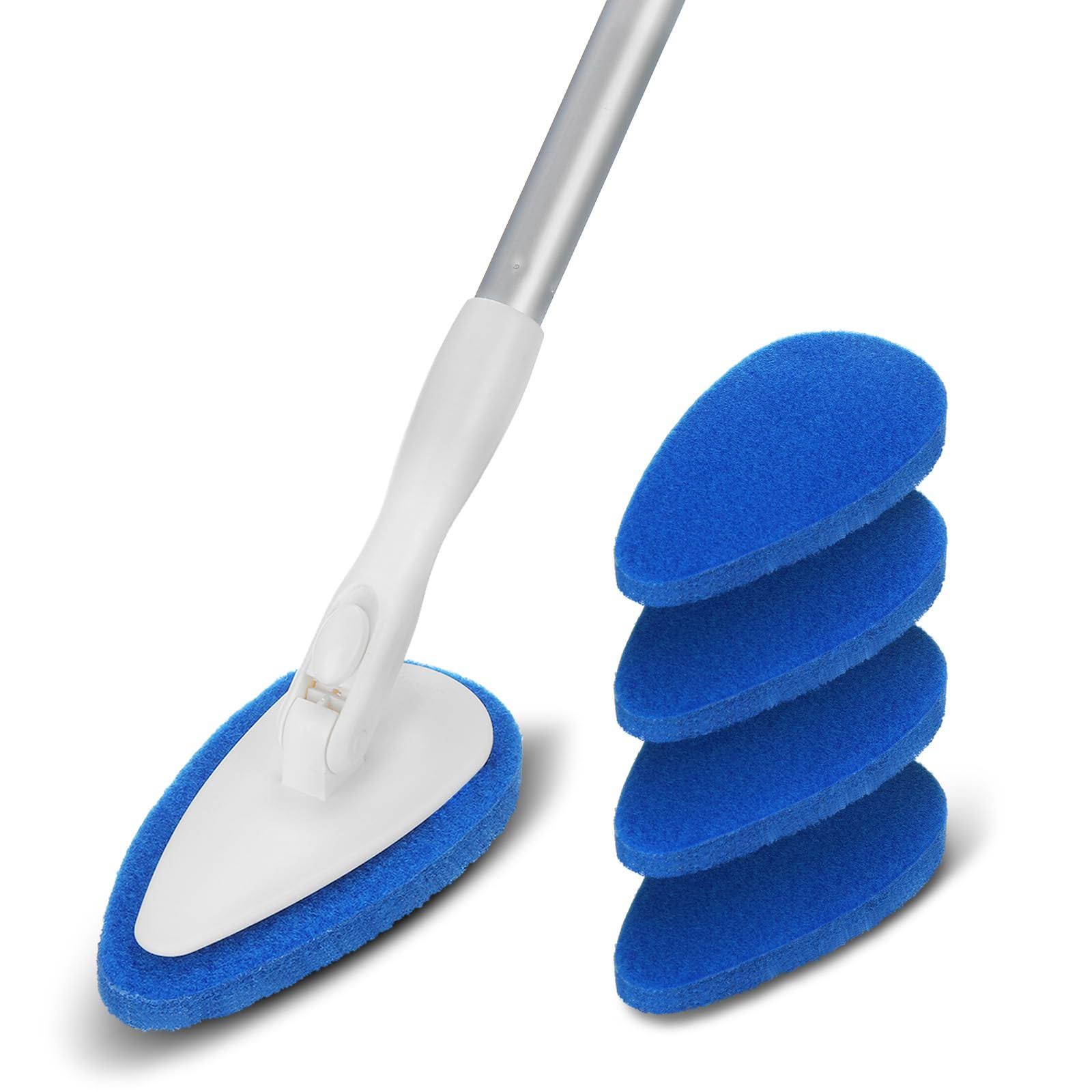 Qaestfy Shower Bathtub Tub Tile Scrubber Cleaning Brush with 51'' Handle, 5 Non-Scratch Scouring Pads, Adjustable Long Handled S
