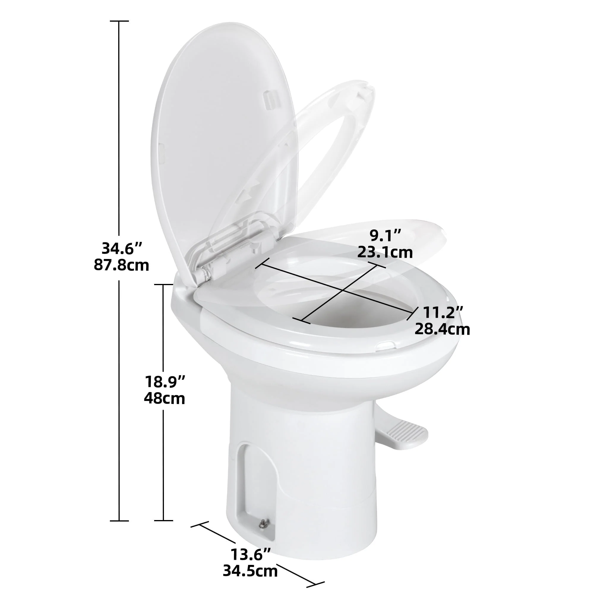 Portable RV Toilet with Pedal Flush, Gravity Flush Toilet High Profile for Caravan Travel, Camping, Boating, White - Image 3