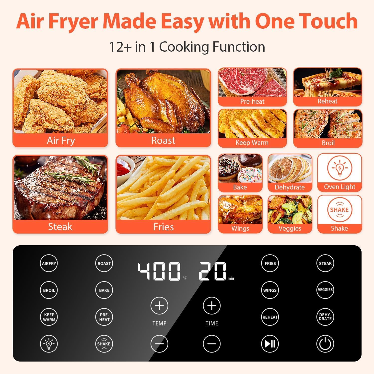 Beelicious Large AirFryer Machine, 12-in-1 Digital Airfryer with Window, Dishwasher Safe, 5.8Qt, 40+ Recipes, Flavor-Lock Tech, Shake Reminder, Compact, Quiet, Nonstick Air Fryers Black