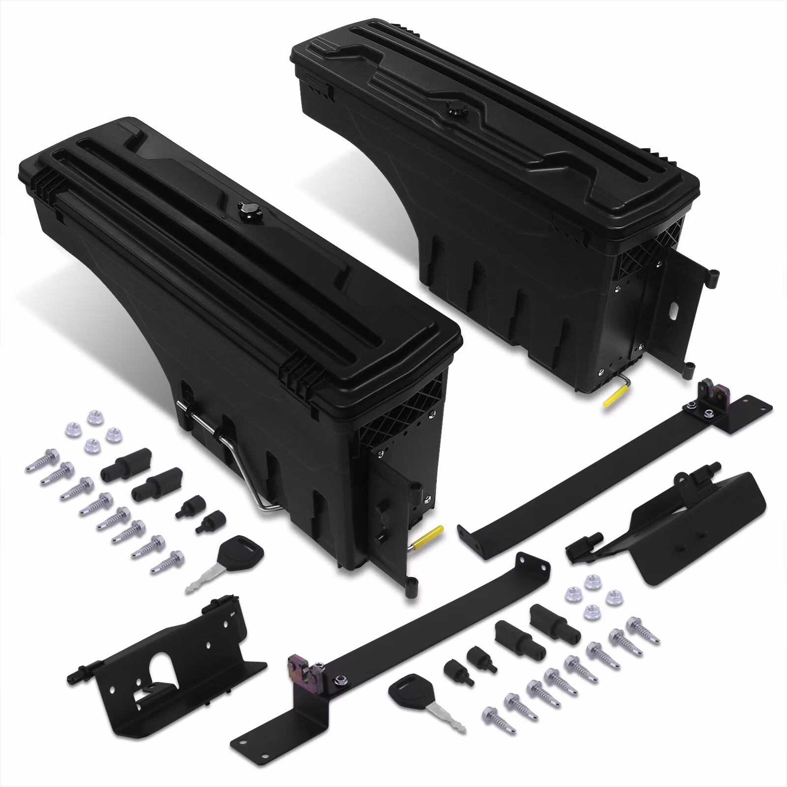 For 2002-2020 Dodge Ram 1500 2500 3500 (2-Piece) Rear Truck Bed Wheel Well Storage Case Tool Box Pair w/ Lock+Key Set - Fleetside 03 04 05 06 07 08 09 10