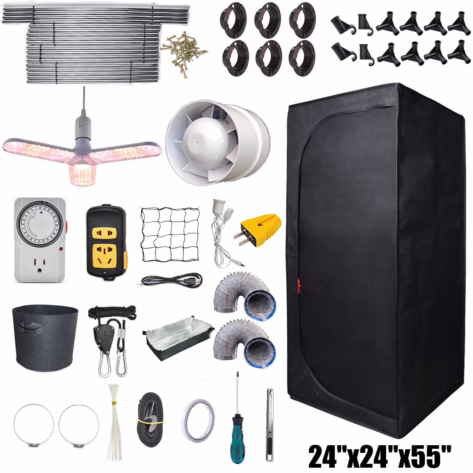 24" x 24" x 55" Grow Tent Kit w/ LED Full Spectrum Grow Light Air Ventilation Inline Fan Set(24" x 24" x 55")