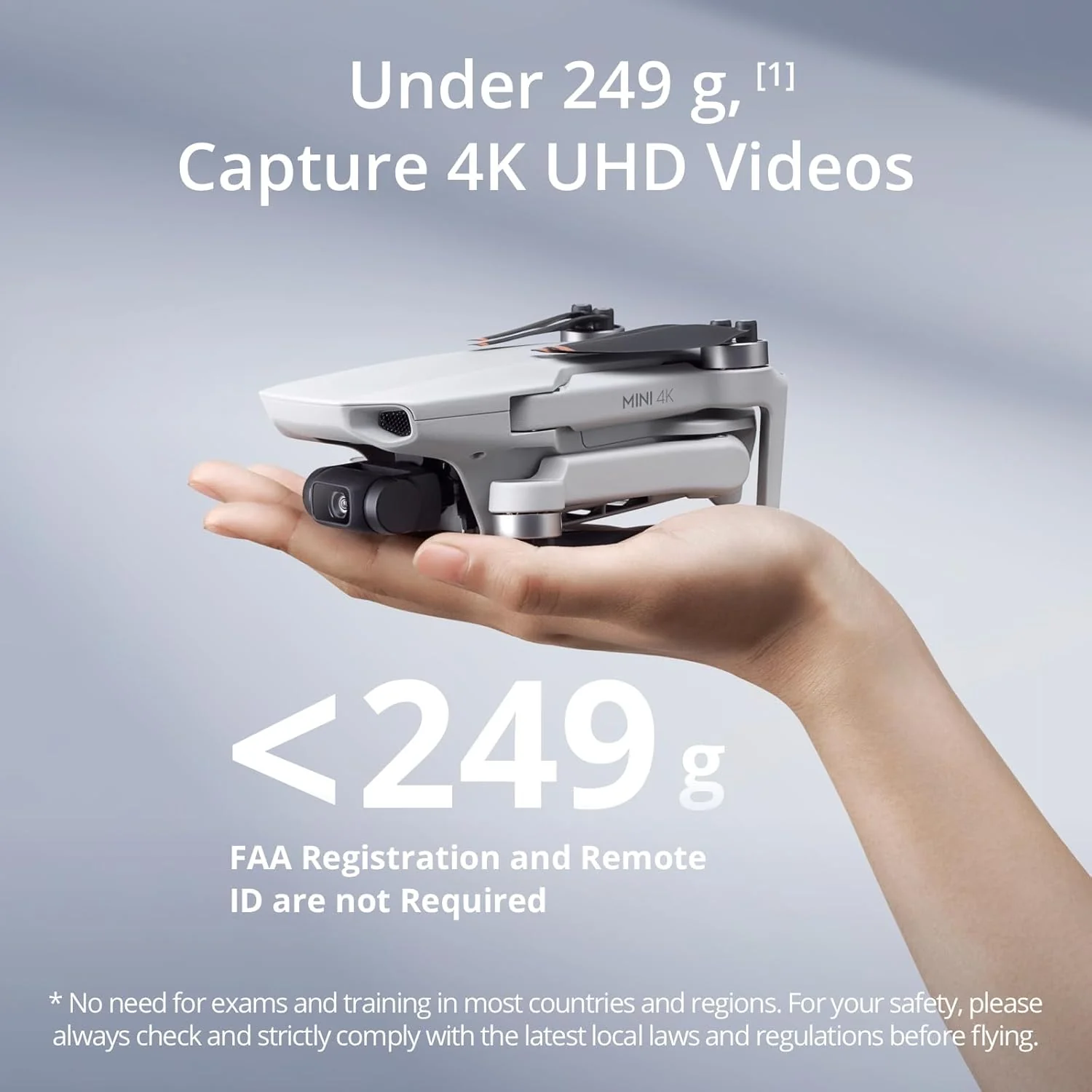 DJI Mini 4K, drone avec caméra 4K UHD pour adultes, moins de 249 g, stabilisation sur nacelle 3 axes, transmission vidéo jusqu'à 10 km, retour automatique, résistance au vent, autonomie maximale de 31 minutes avec une seule batterie, pilotage intelli