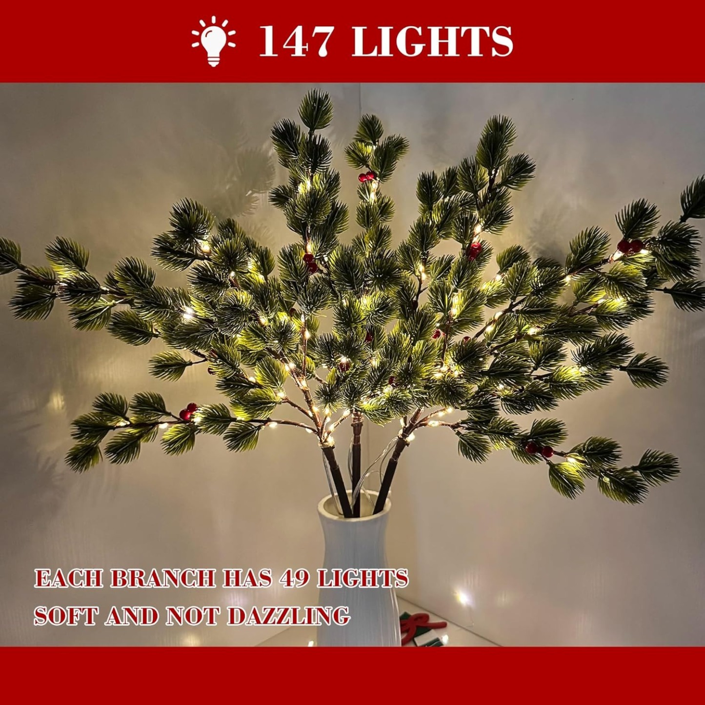 Pre-lit Artificial Christmas Evergreen Sprig Twinkle Trees Feel Real - 3PACK