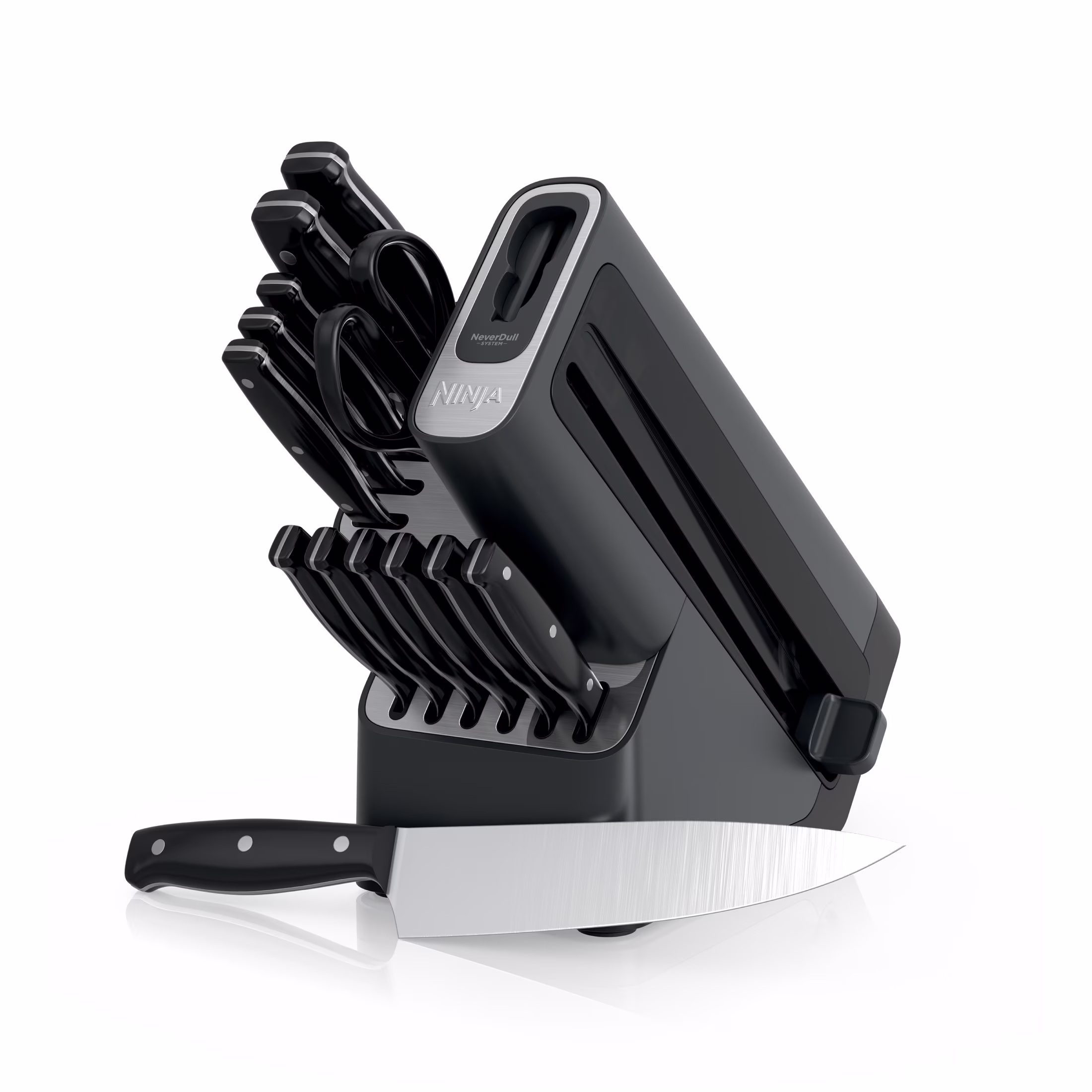NeverDull 14-Piece Stainless Steel Essential Knife System with Built-in Sharpener, K12014 Black/Gray(14)
