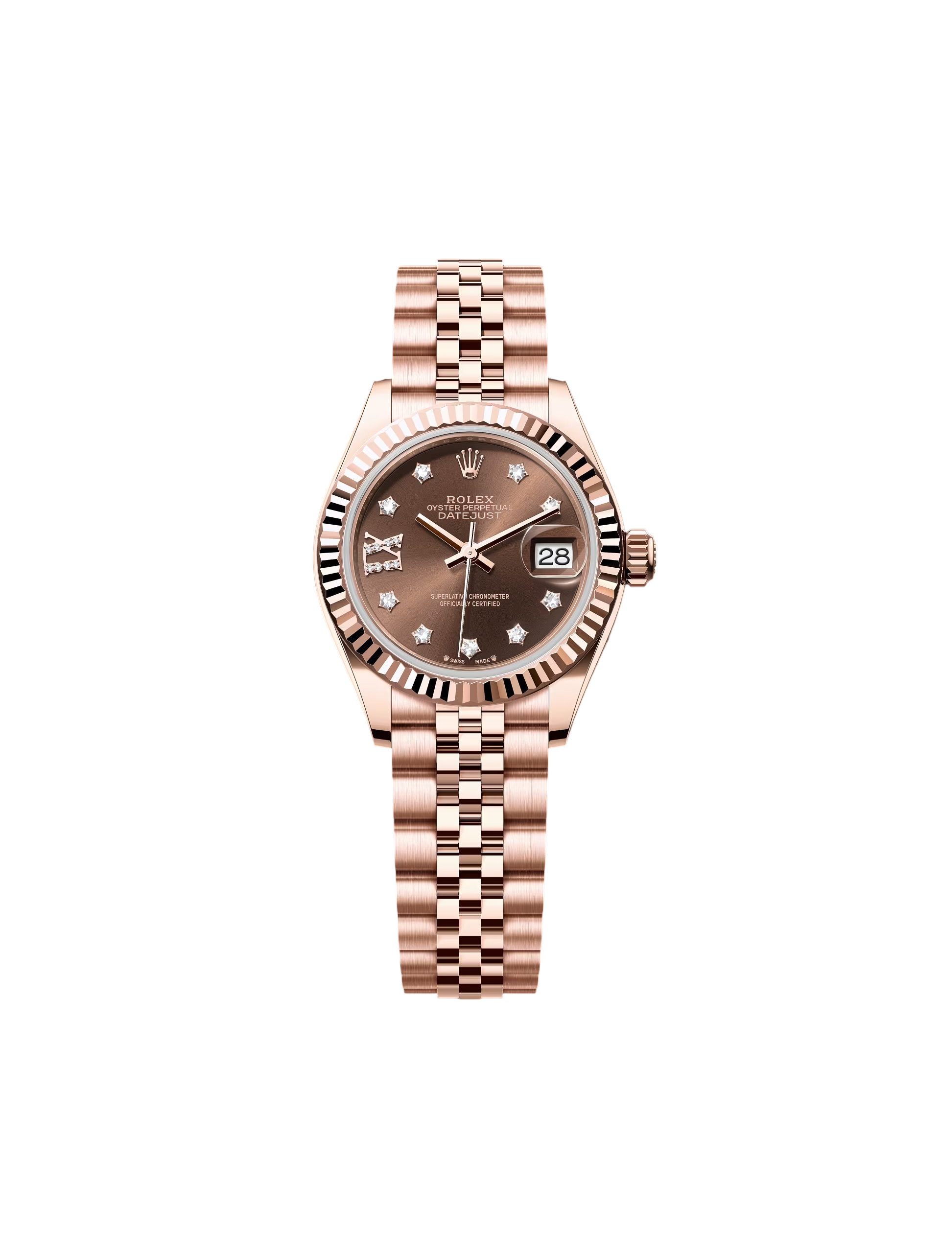 【Super Clone】RLX Lady-Datejust 28mm 279175 Chocolate Diamond-Set Dial President Everose Gold