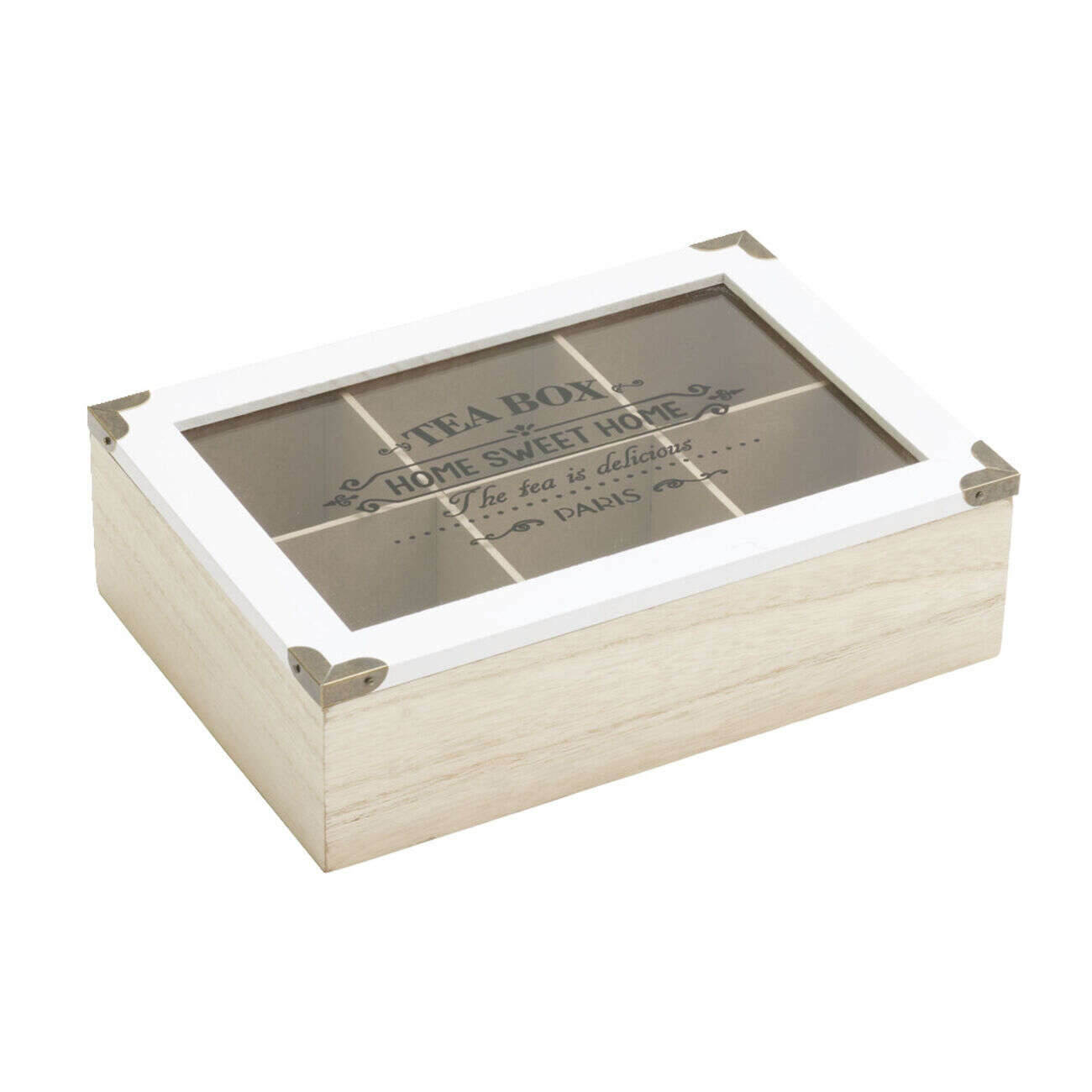 Boîte à thé en bois 6 compartiments 16,5x24cm