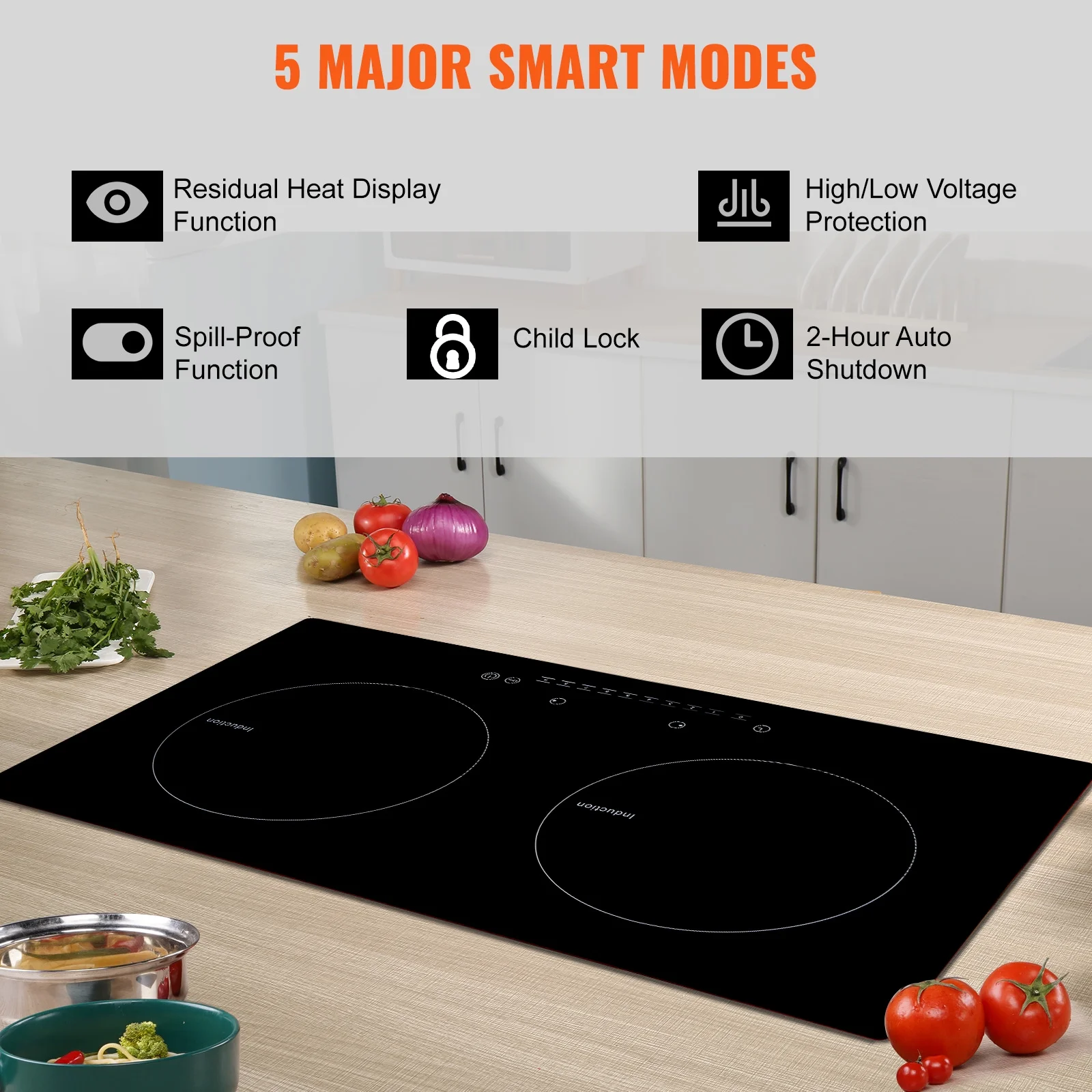 24 inch Electric Cooktop 2 Burners Ceramic Glass Stove Top Touch Control(24"/2 Burners/1800W) - Image 5