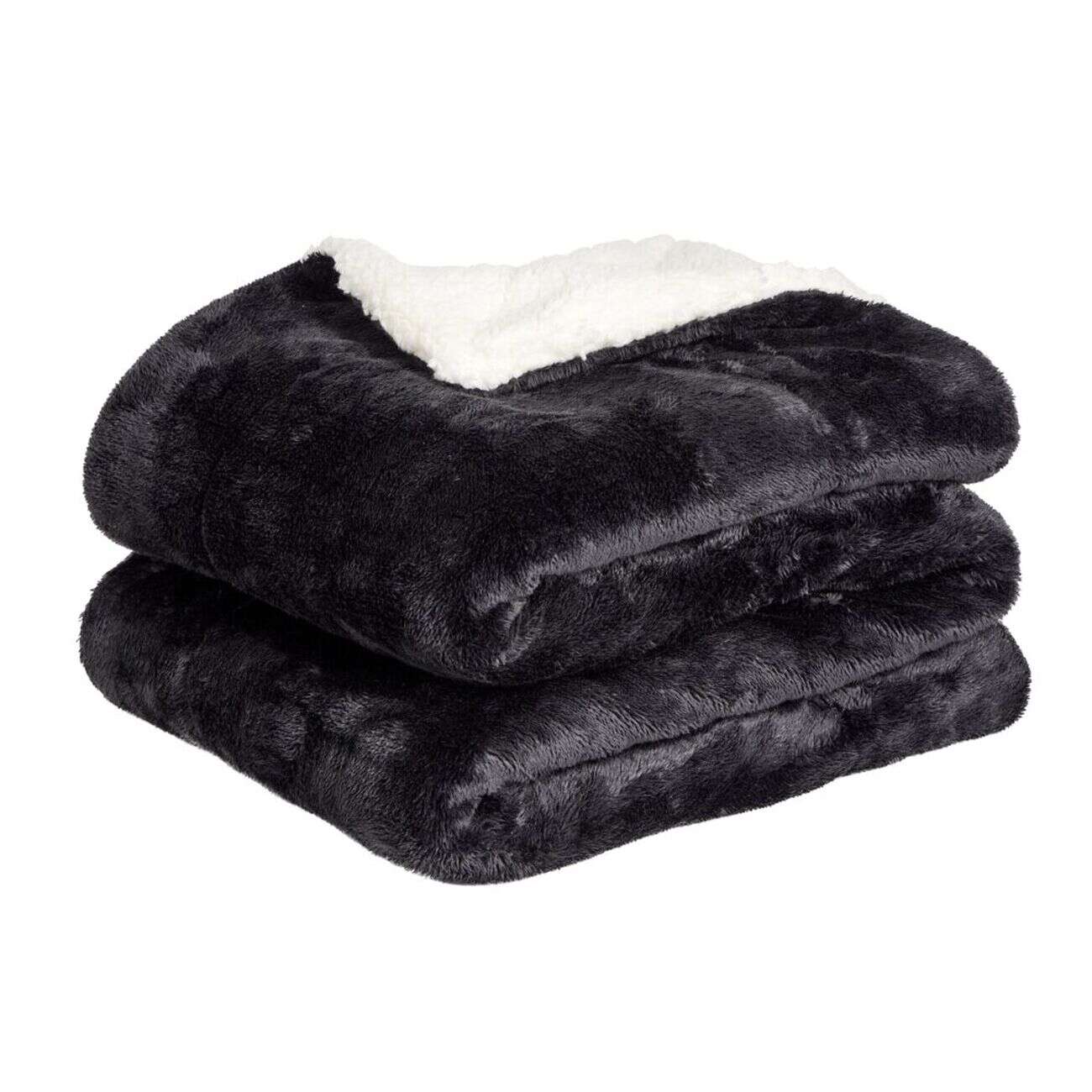 Plaid pilou pilou réversible noir et blanc 127x152cm