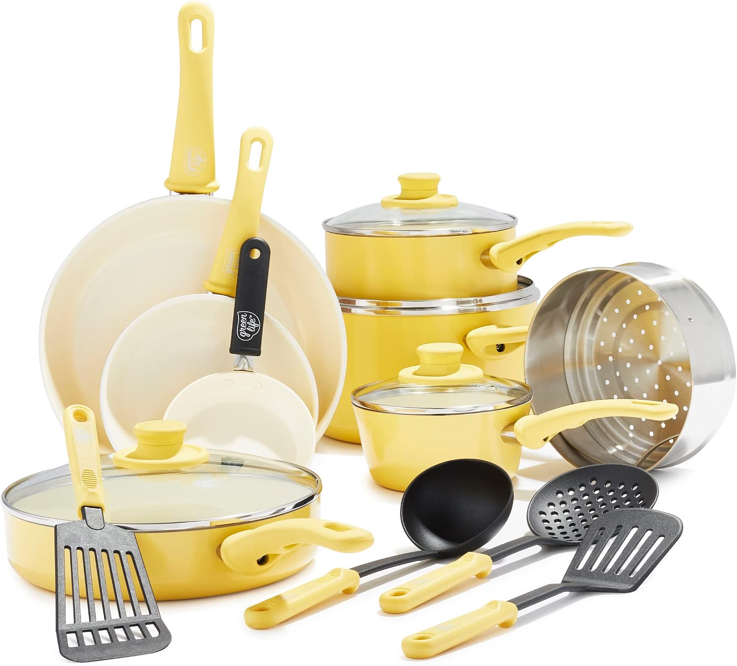 GreenLife 16pc Ceramic Nonstick Pots & Pans Cookware Set, Blush Pink