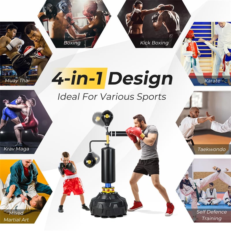 Eletriclife Boxing Speed Trainer Freestanding Punching Bag with 360° Spinning Bar & 2 Reflex Balls for Adults
