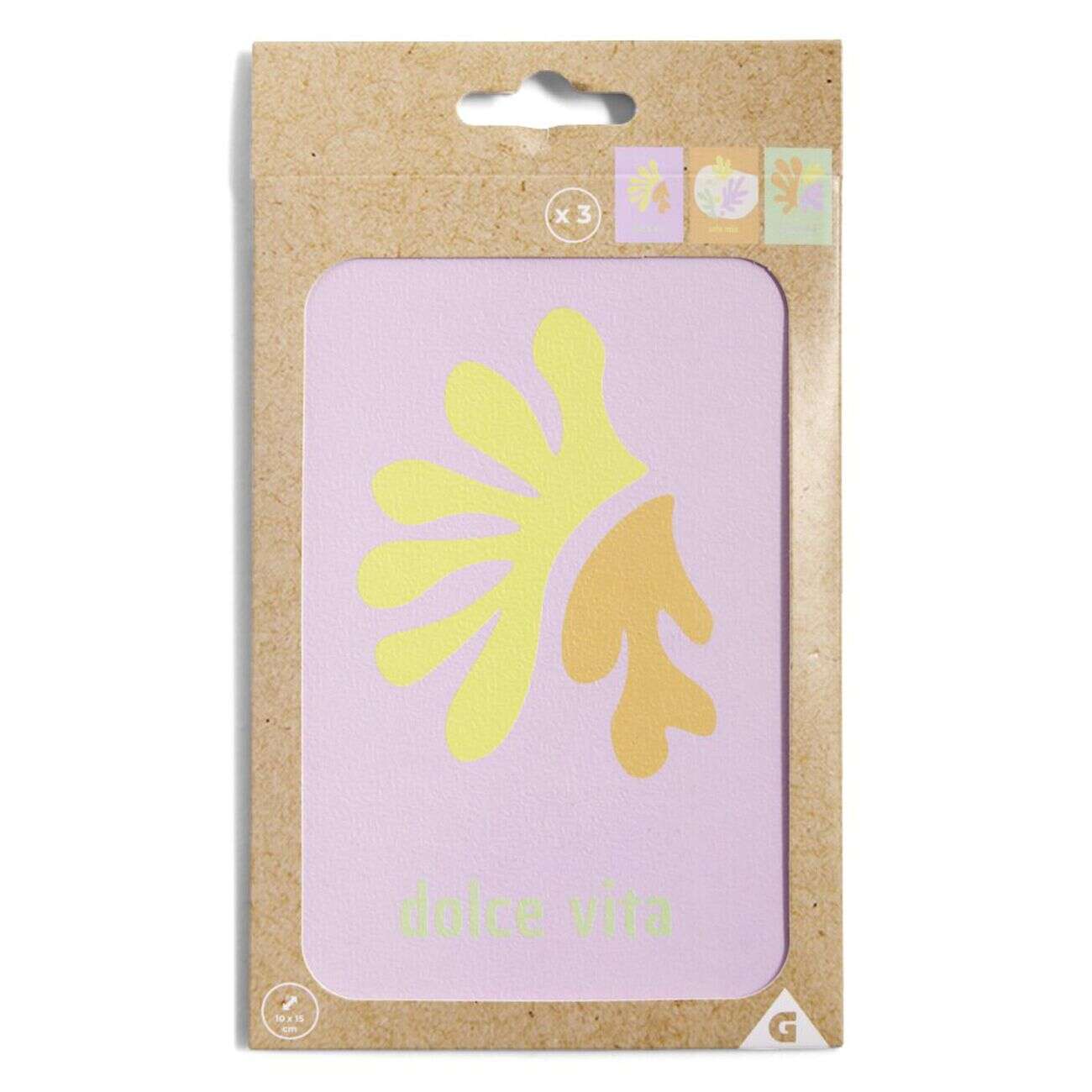 Lot de 3 affiches papier violet orange et vert 10x15cm