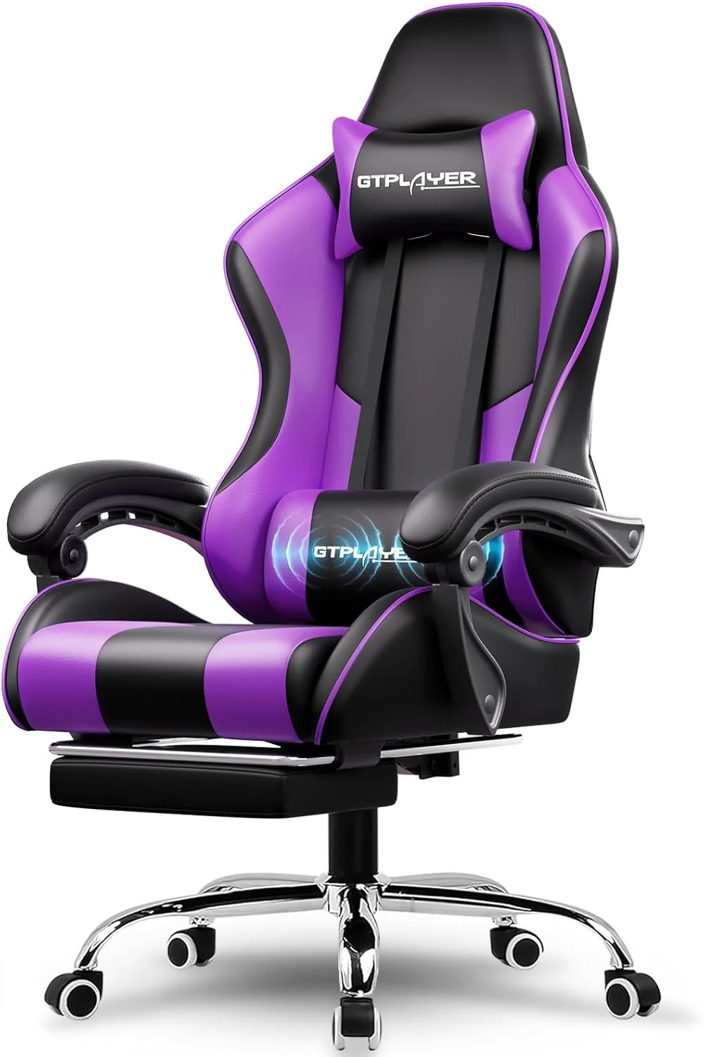 GTPLAYER Gaming Chair with Footrest and Lumbar Support  Ergonomic Computer Chair with Headrest, 360° Swivel, Height Adjustable, White