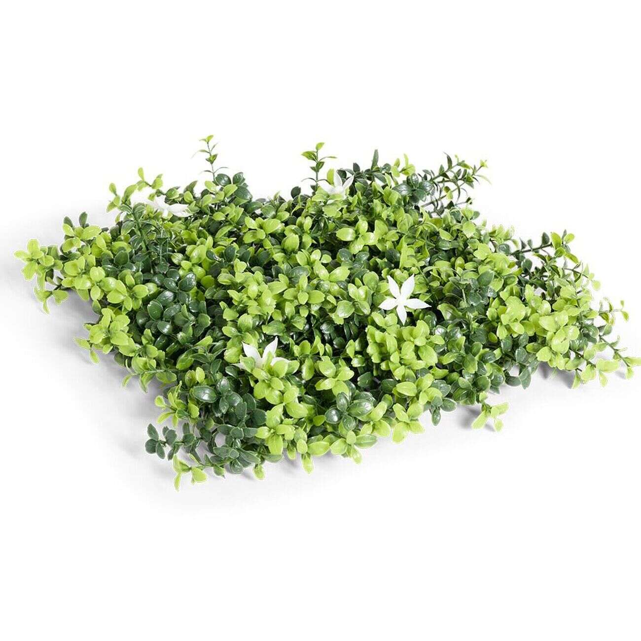 Carré végétal artificiel feuillage et fleurs blanches 25x25cm clipsable