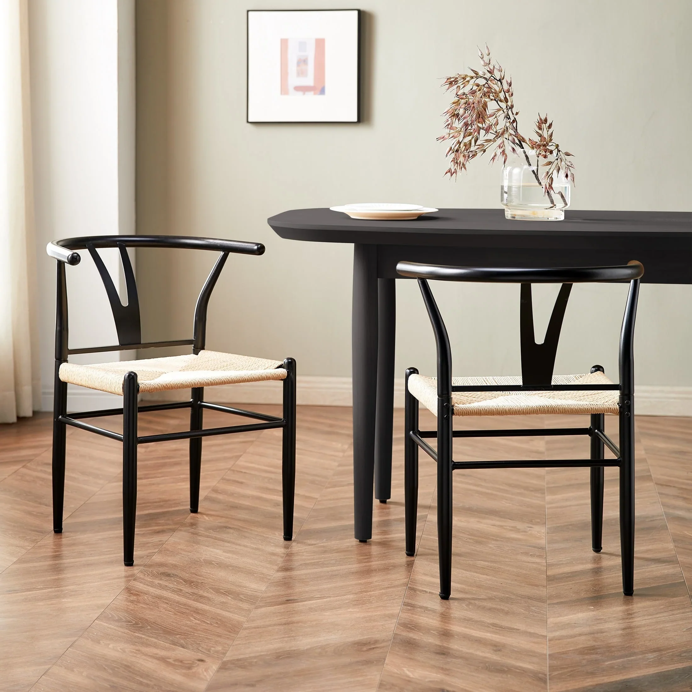 Better Homes & Gardens Springwood Wishbone Chair 2 Pack, Metal Base with  Black Finish for Indoor