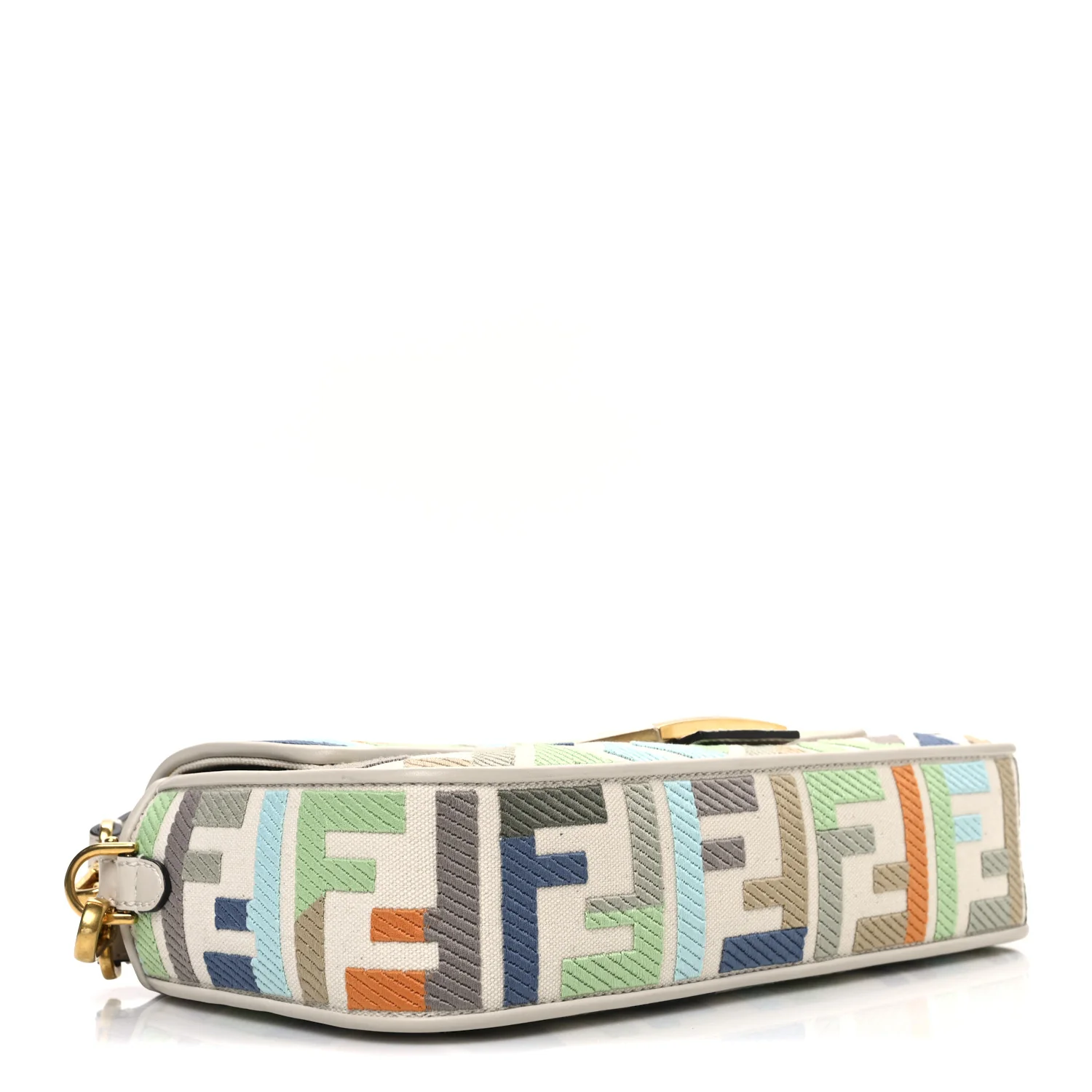 Canvas Vitello Seta FF Multicolor Embroidered Baguette Grezzo Multicolor Latte