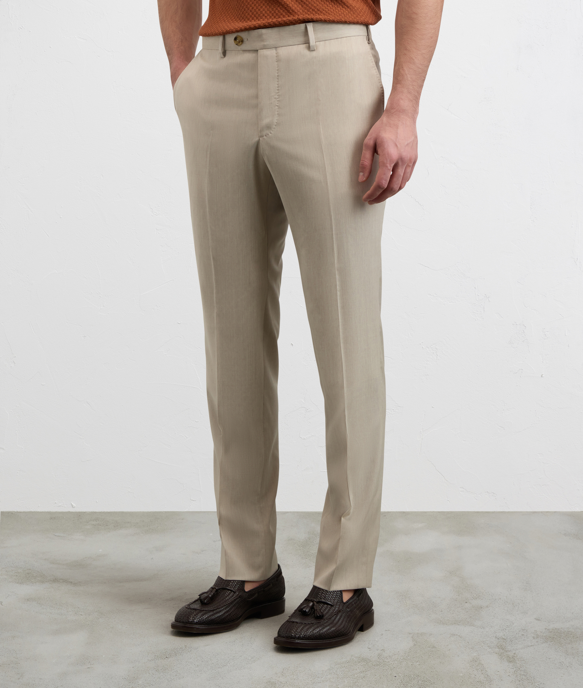 NATURAL MELANGE SOLID COLOR VIRGIN WOOL AND ELASTANE TROUSERS
