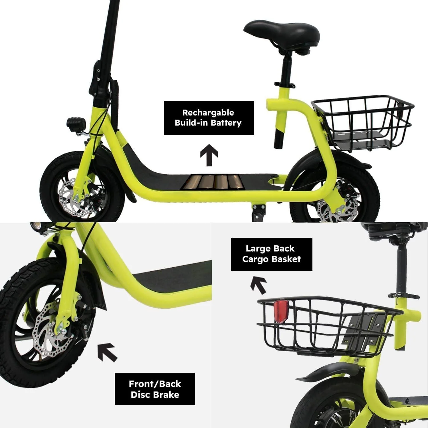 Dazone Electric Scooter Ebike, 450W 36V 12.5 Miles Long - Range Battery Foldable Easy Carry Portable Design, Adult Electric Bicycle Scooter up to 15.5 Mph Commuter Scooter, 12 in Tires Off - Road, Yellow
