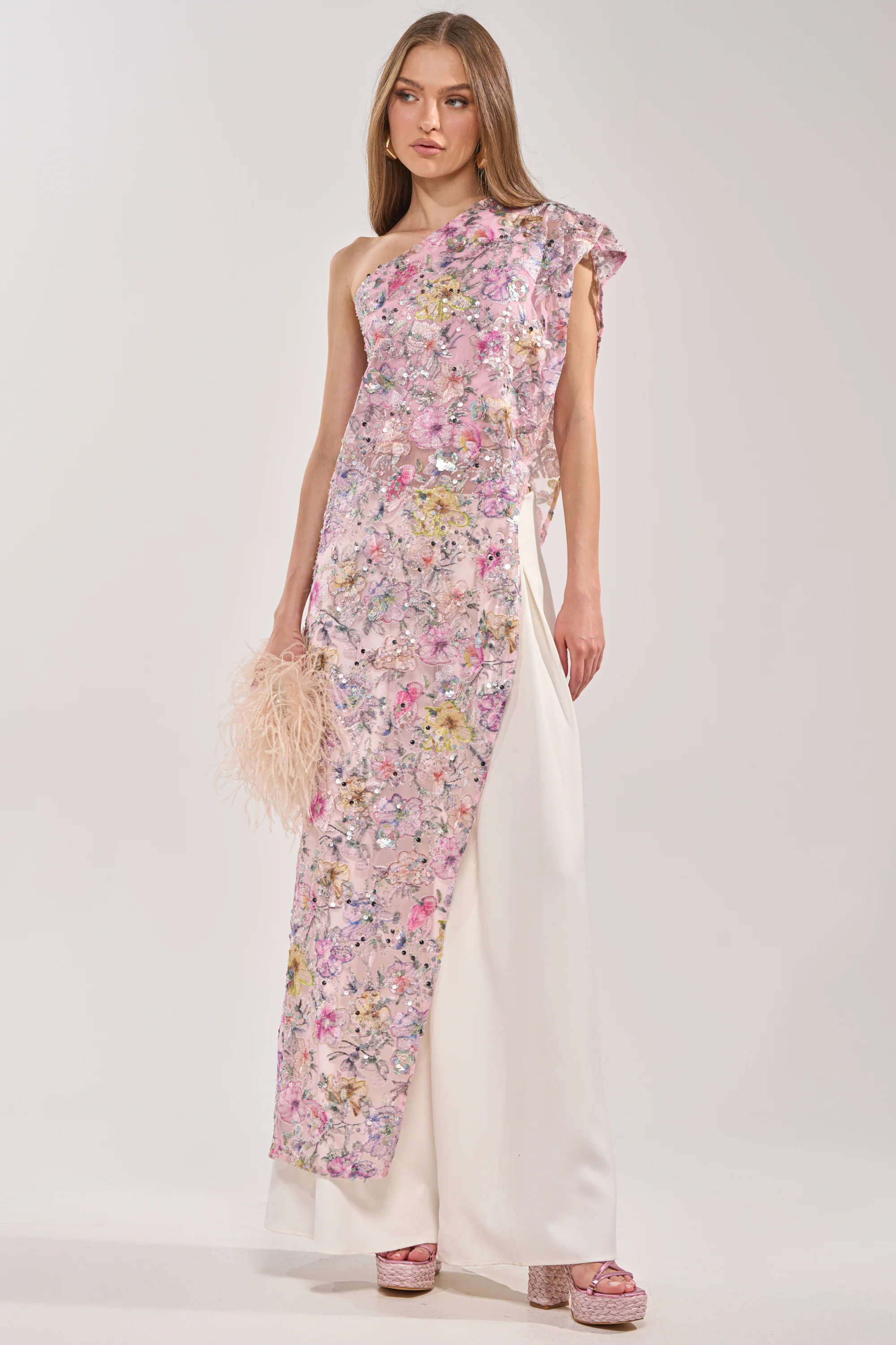 TRINA FLORAL ELONGATED SINGLE SHOULDER TOP - Akira Store