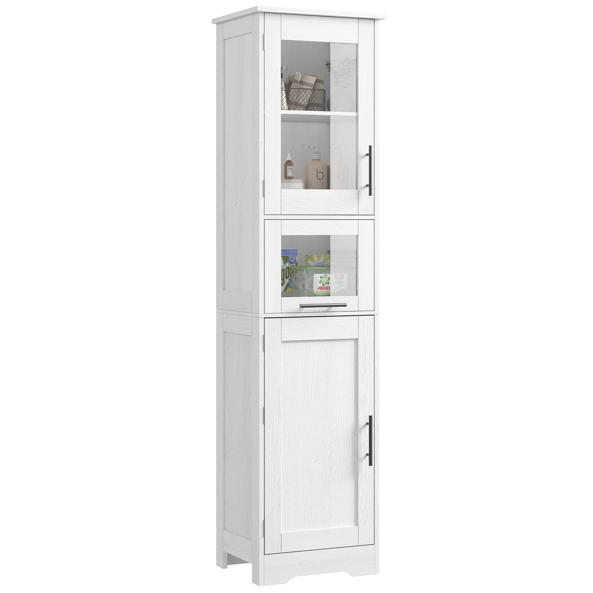 Bathroom Cabinet, Tall Storage Cabinet with Doors and Adjustable Shelf, Freestanding Floor Pantry Cabinet for Kitchen, Living Room, Laundry Room, Home Office